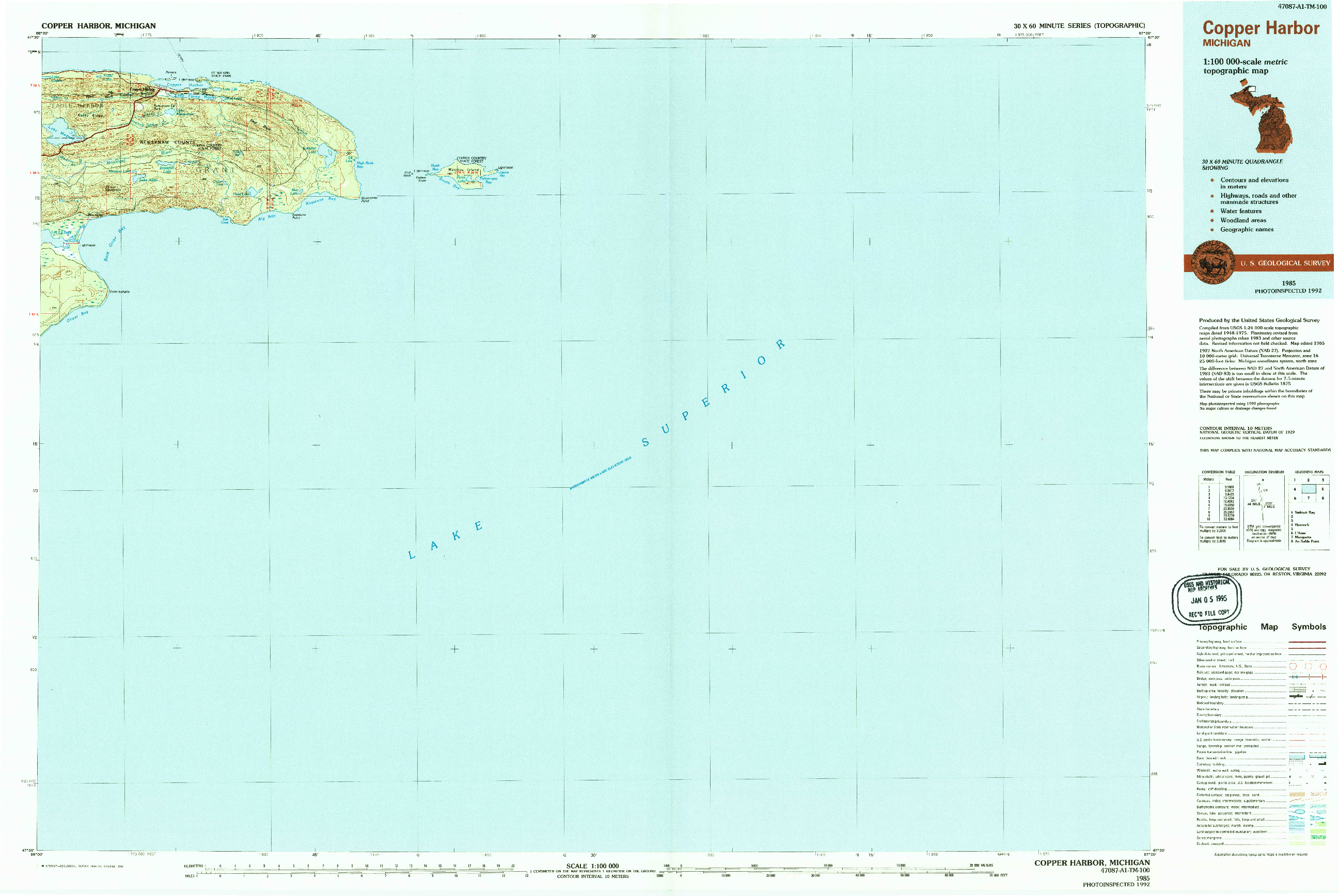 USGS 1:100000-SCALE QUADRANGLE FOR COPPER HARBOR, MI 1985