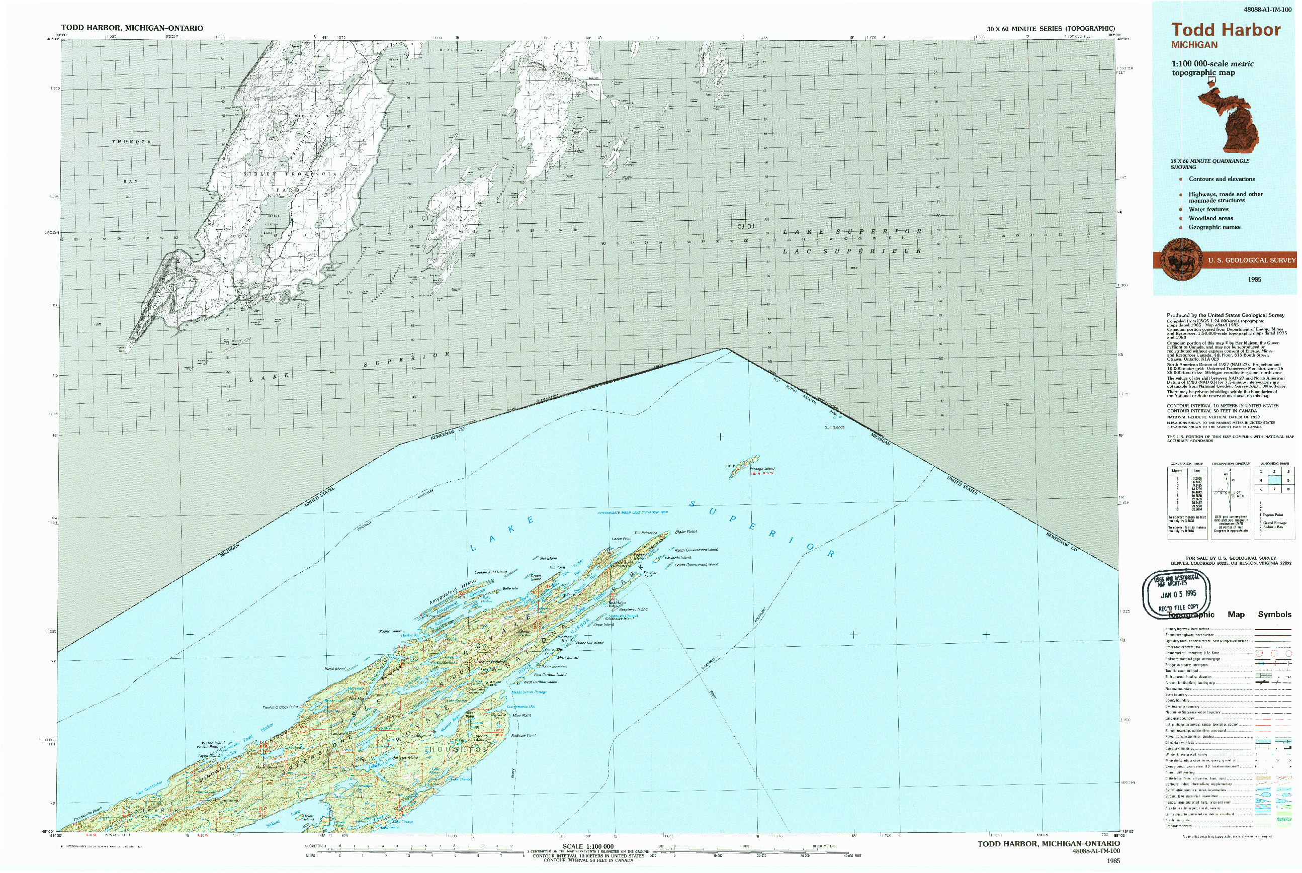 USGS 1:100000-SCALE QUADRANGLE FOR TODD HARBOR, MI 1985