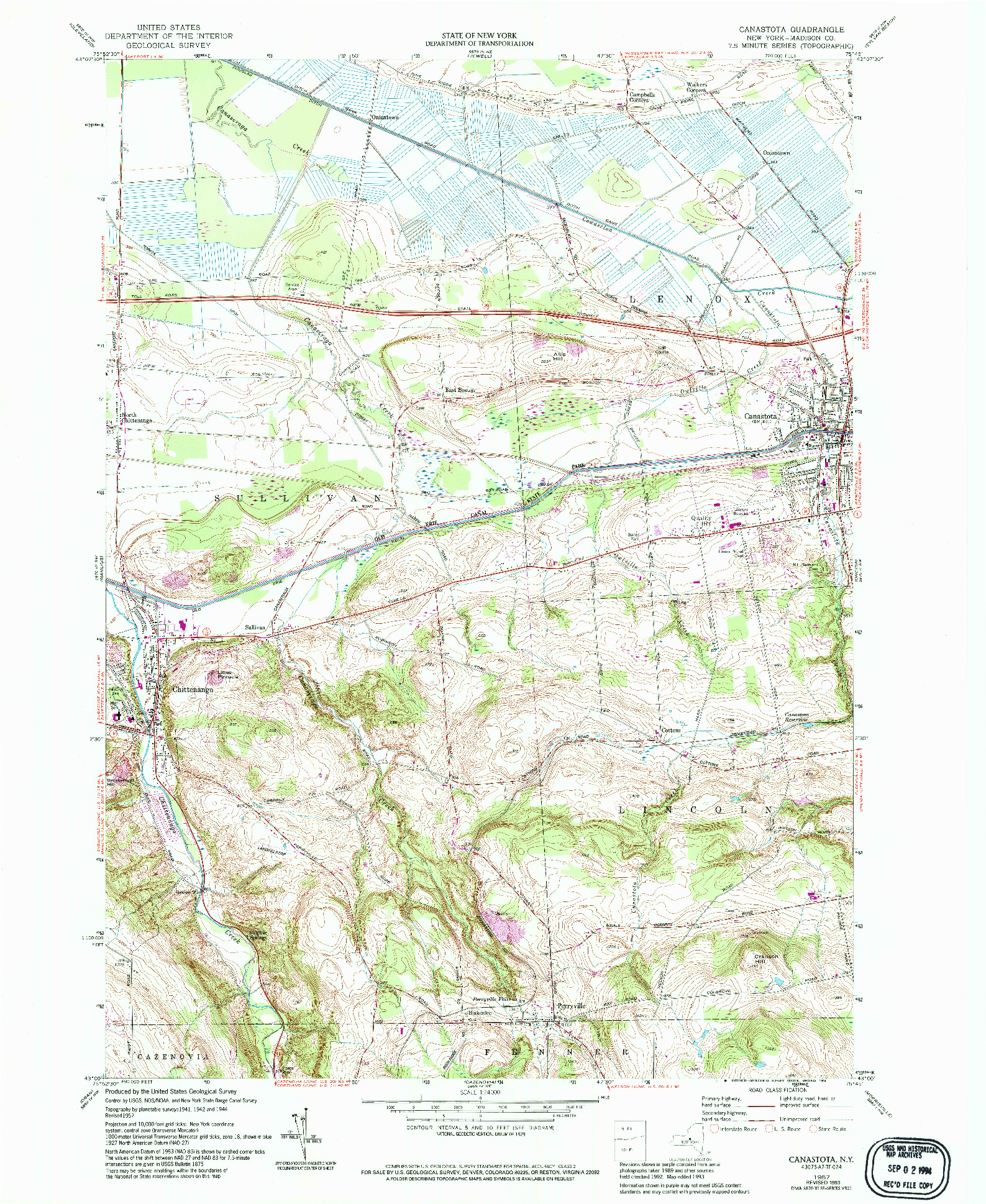 USGS 1:24000-SCALE QUADRANGLE FOR CANASTOTA, NY 1957