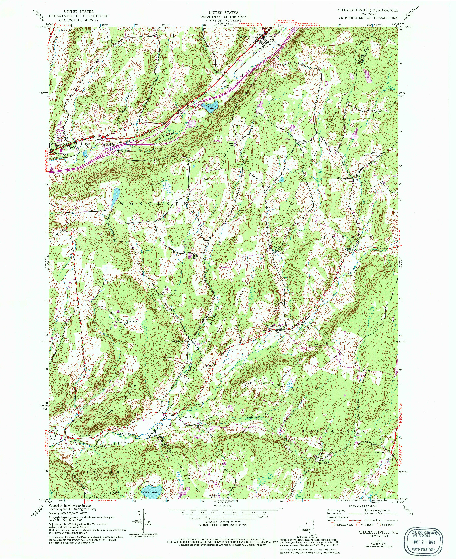 USGS 1:24000-SCALE QUADRANGLE FOR CHARLOTTEVILLE, NY 1943