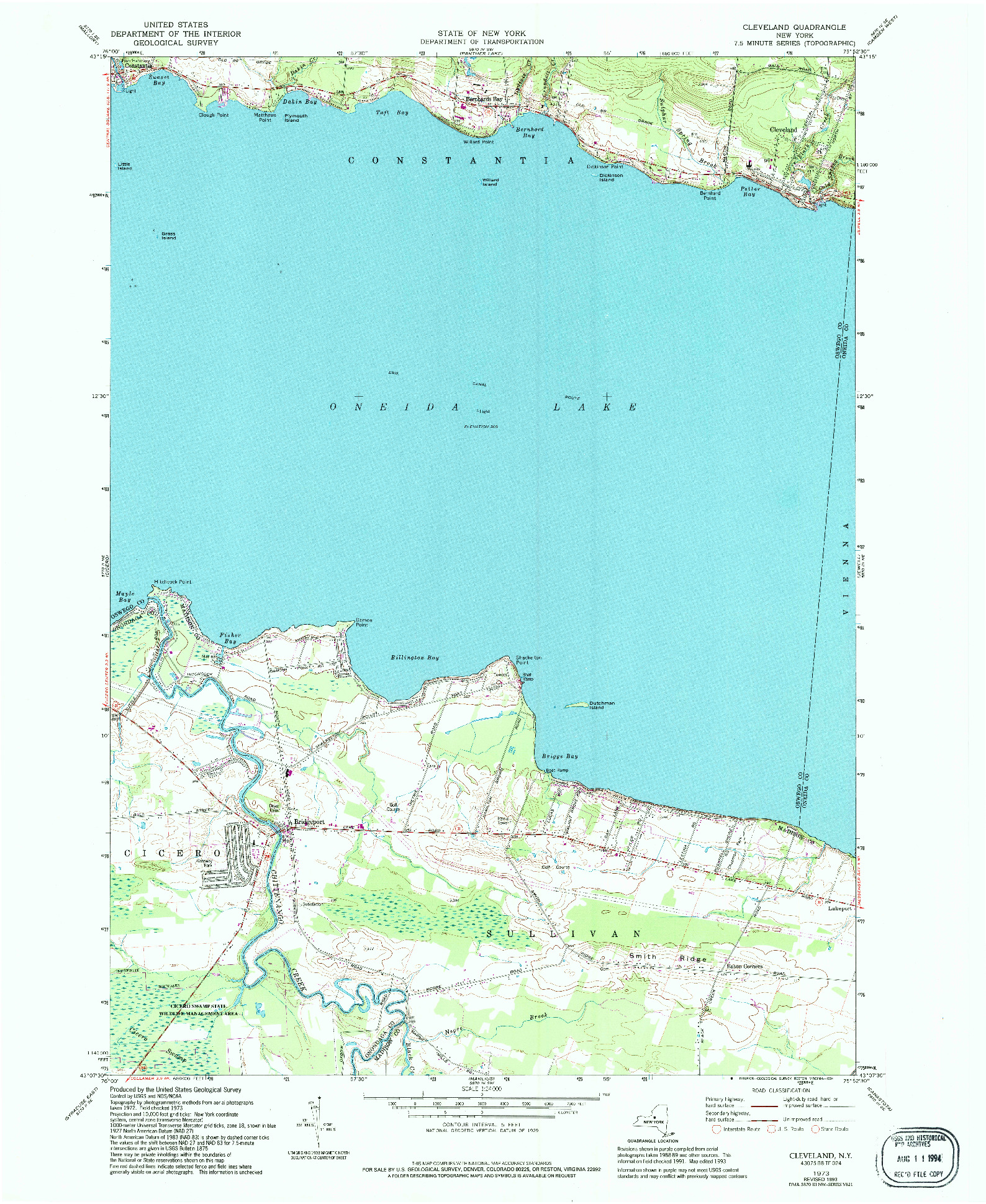 USGS 1:24000-SCALE QUADRANGLE FOR CLEVELAND, NY 1973