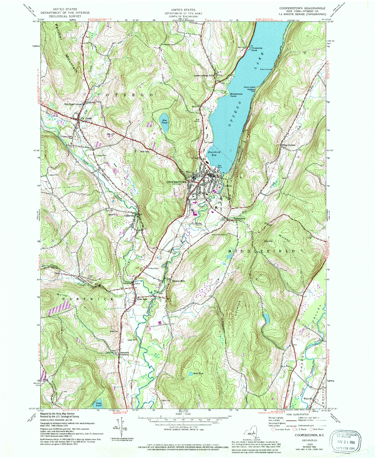 USGS 1:24000-SCALE QUADRANGLE FOR COOPERSTOWN, NY 1943