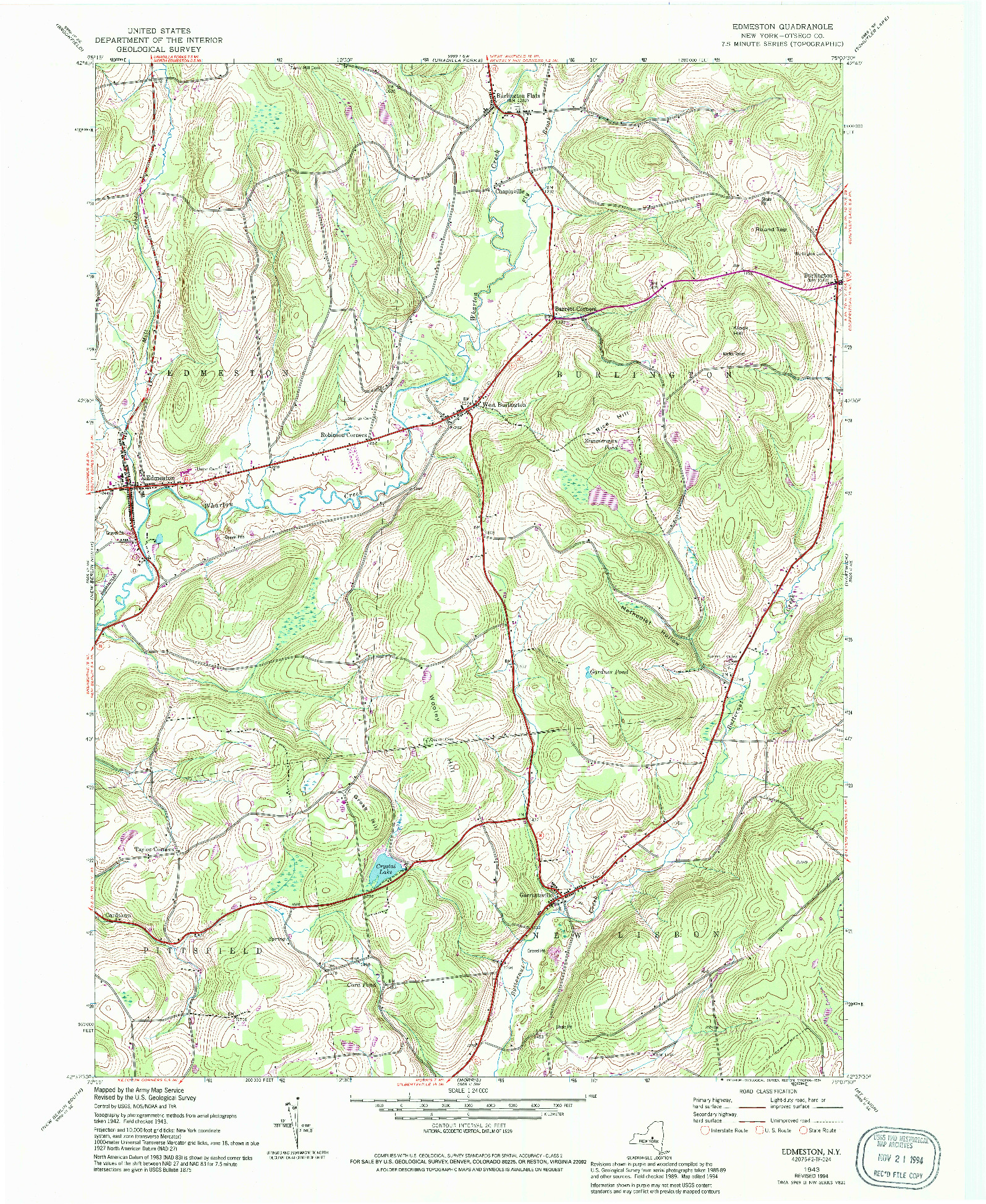 USGS 1:24000-SCALE QUADRANGLE FOR EDMESTON, NY 1943