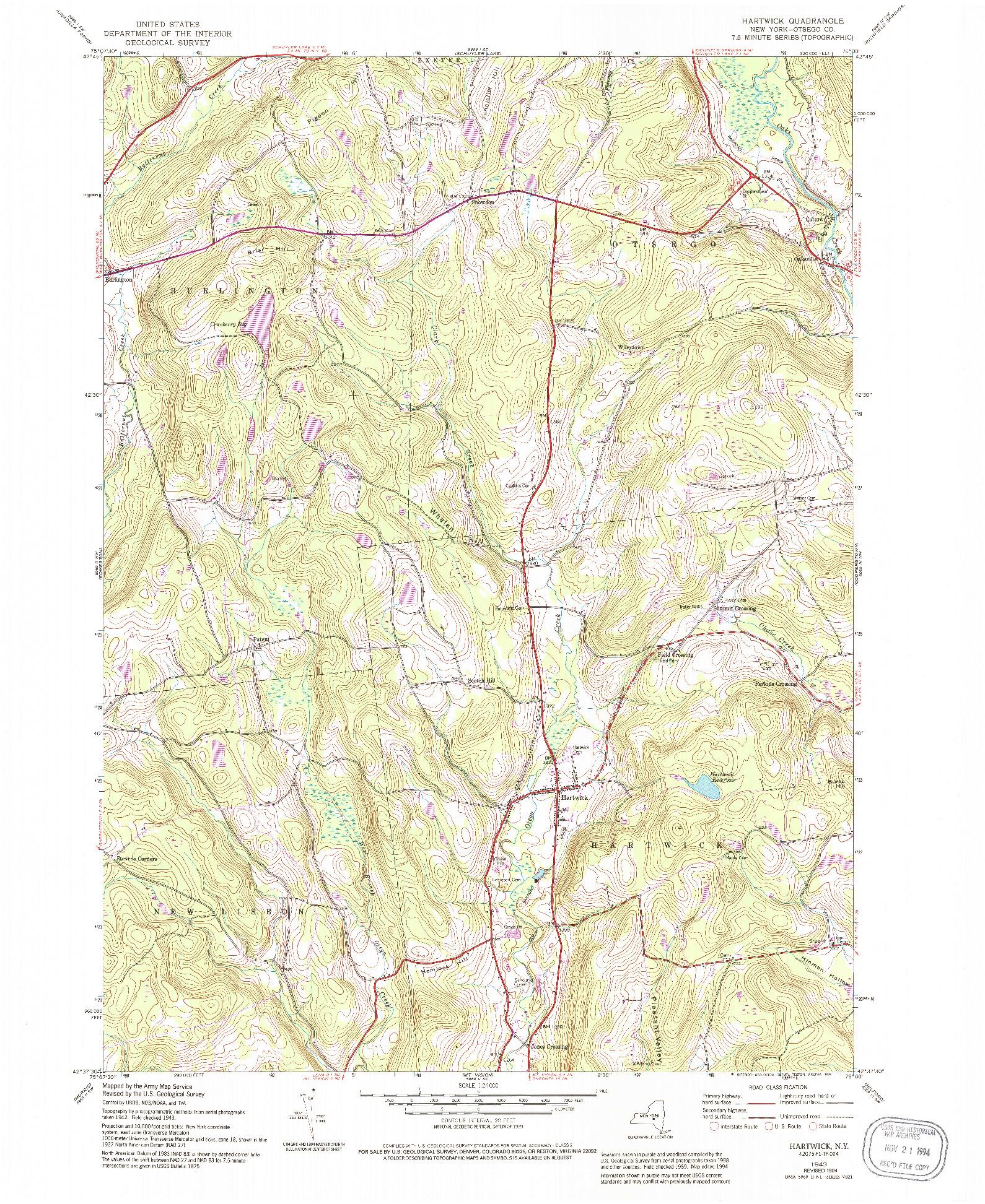 USGS 1:24000-SCALE QUADRANGLE FOR HARTWICK, NY 1943