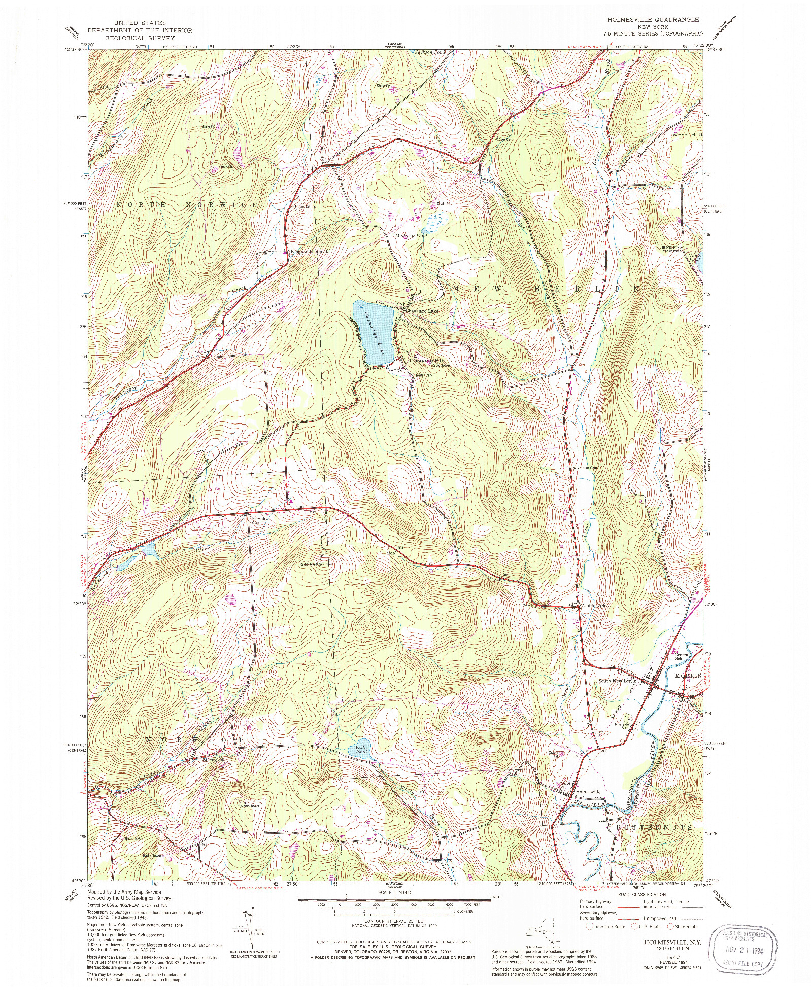 USGS 1:24000-SCALE QUADRANGLE FOR HOLMESVILLE, NY 1943