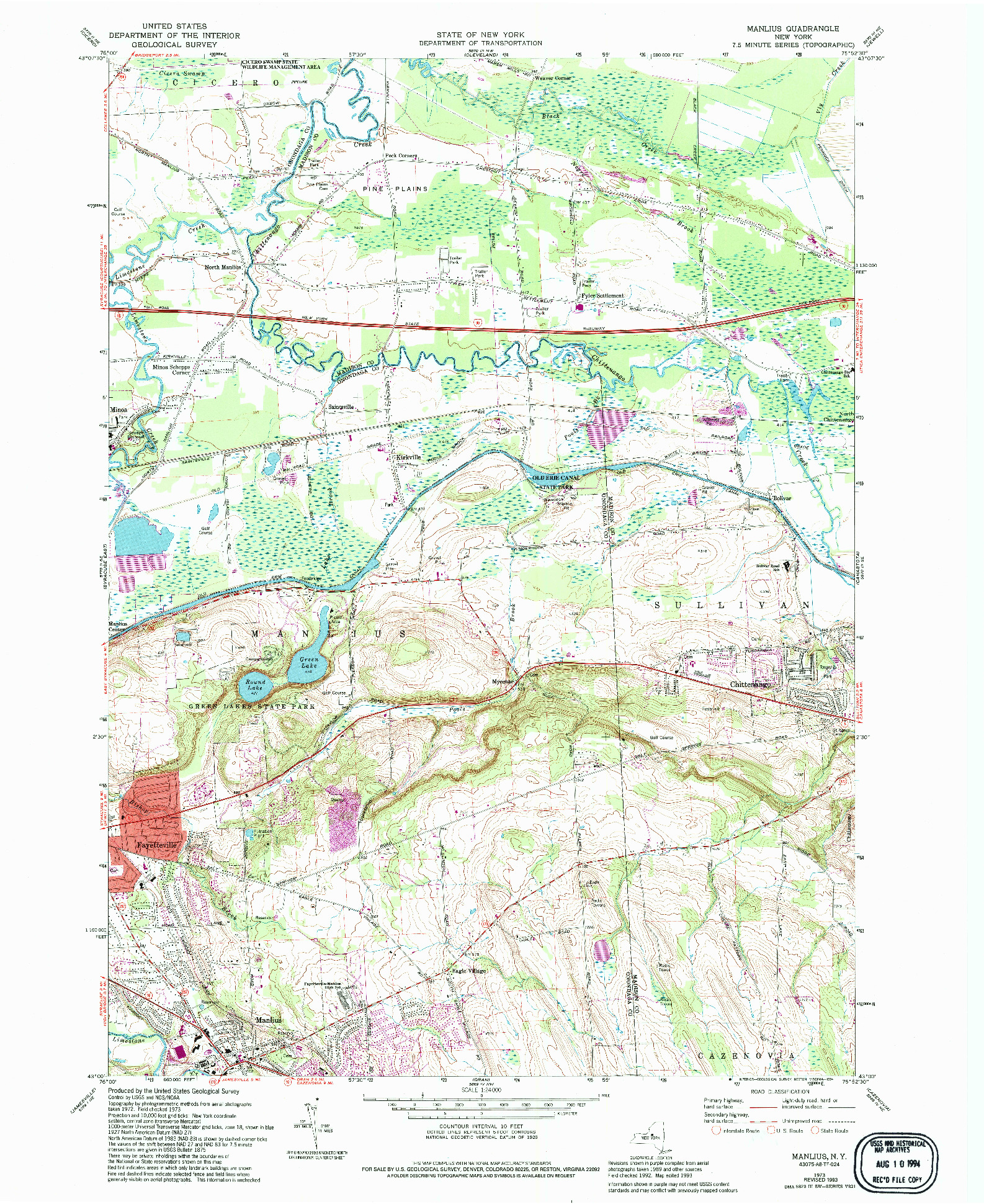 USGS 1:24000-SCALE QUADRANGLE FOR MANLIUS, NY 1973