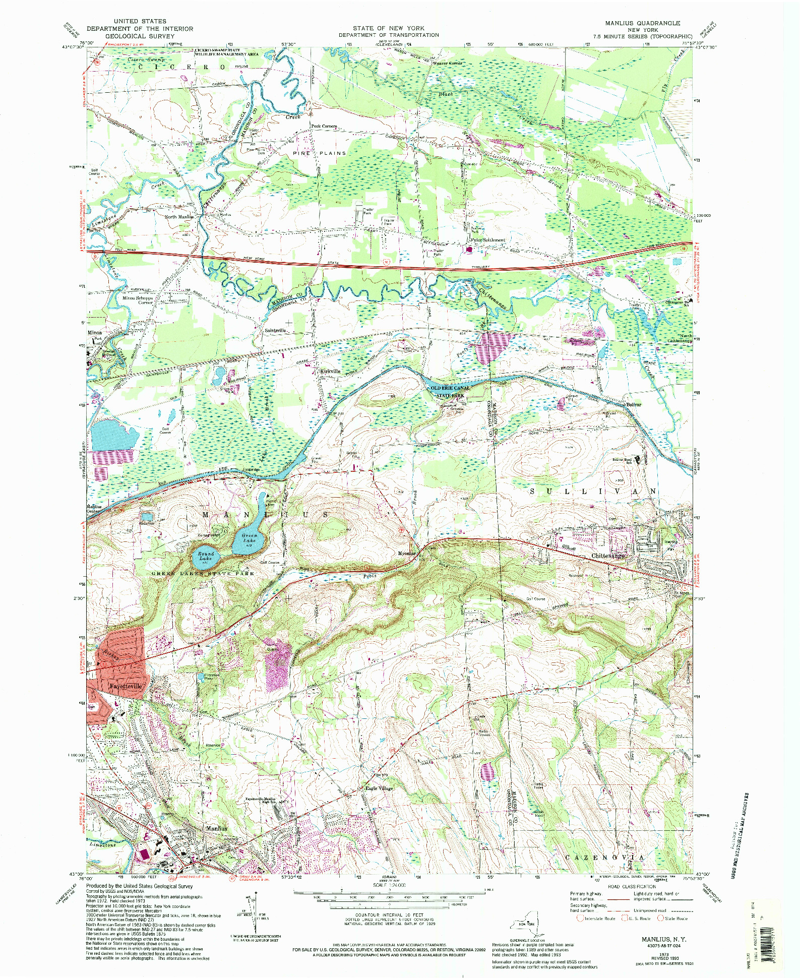 USGS 1:24000-SCALE QUADRANGLE FOR MANLIUS, NY 1973