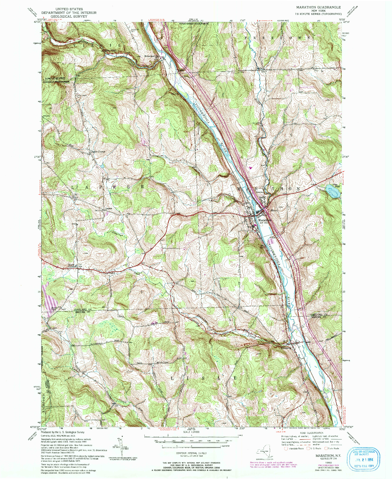 USGS 1:24000-SCALE QUADRANGLE FOR MARATHON, NY 1950