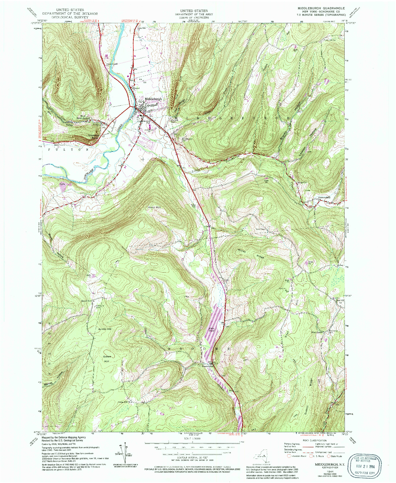 USGS 1:24000-SCALE QUADRANGLE FOR MIDDLEBURGH, NY 1944