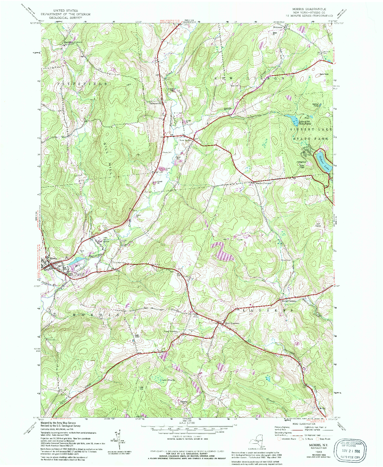 USGS 1:24000-SCALE QUADRANGLE FOR MORRIS, NY 1943