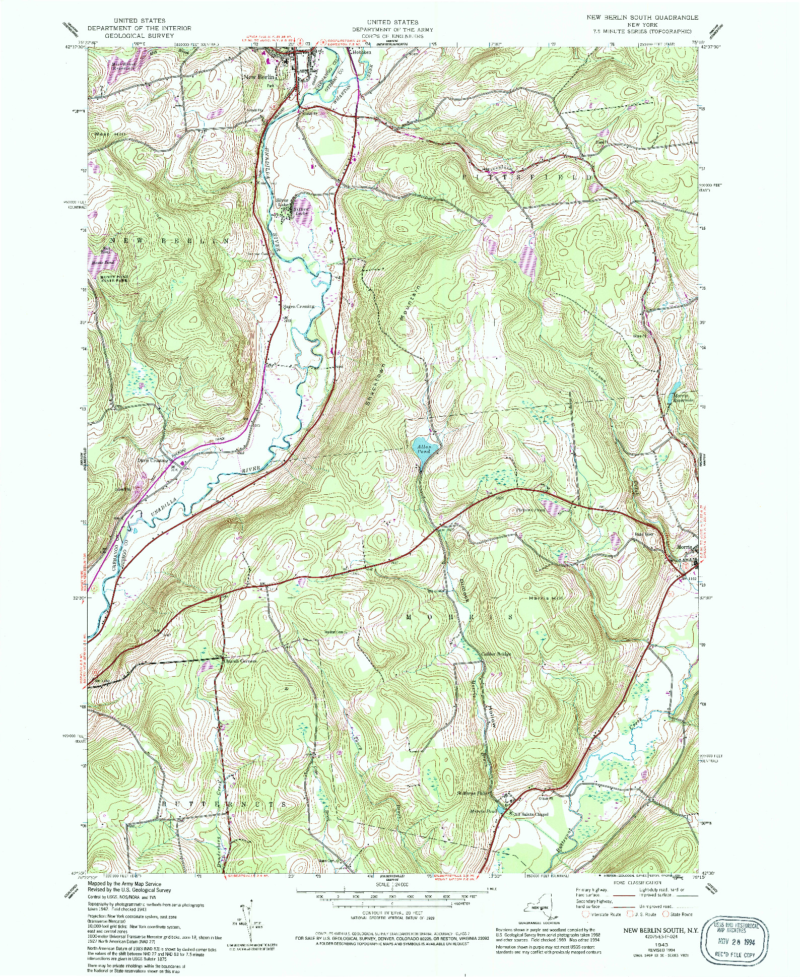 USGS 1:24000-SCALE QUADRANGLE FOR NEW BERLIN SOUTH, NY 1943