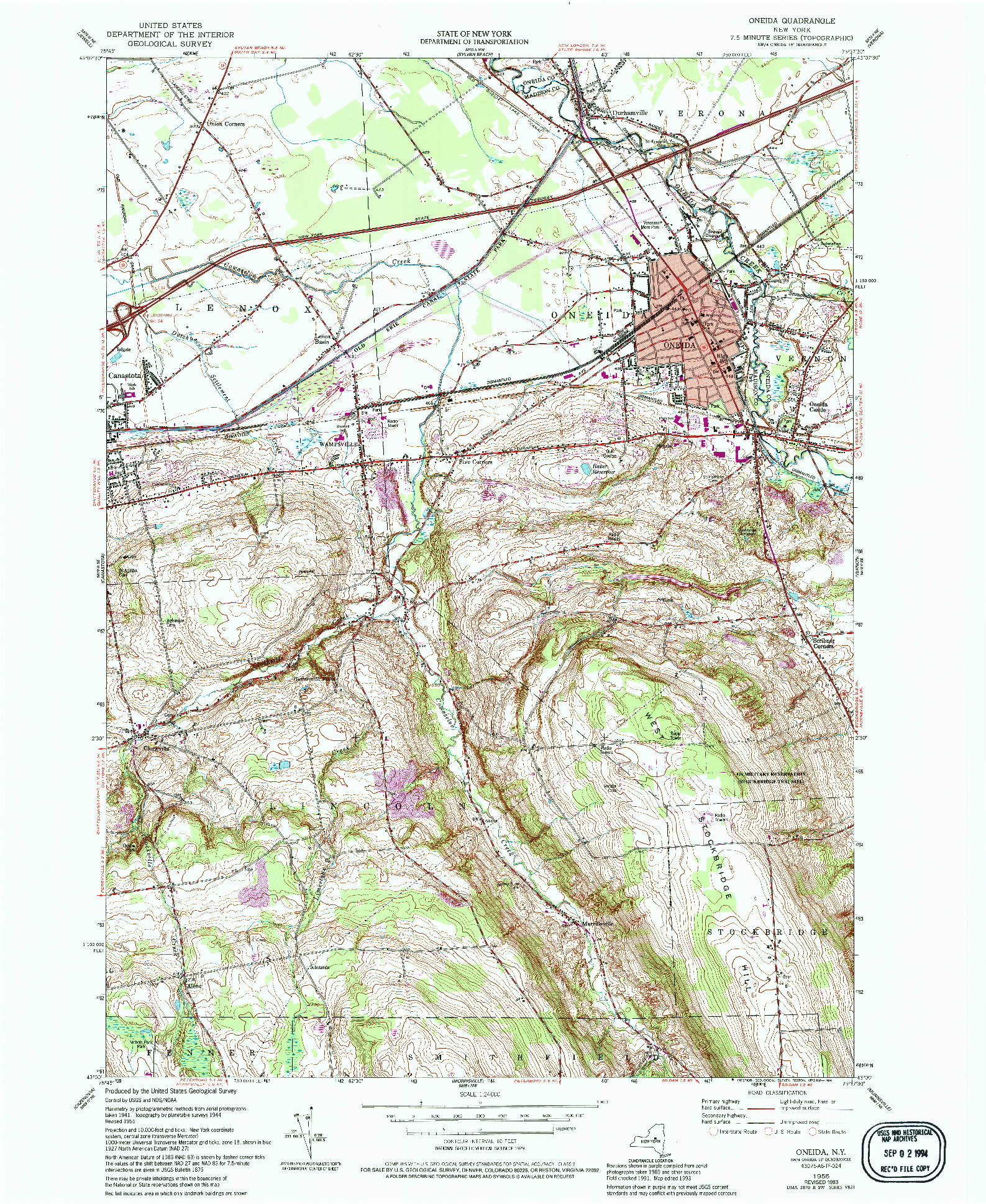 USGS 1:24000-SCALE QUADRANGLE FOR ONEIDA, NY 1955