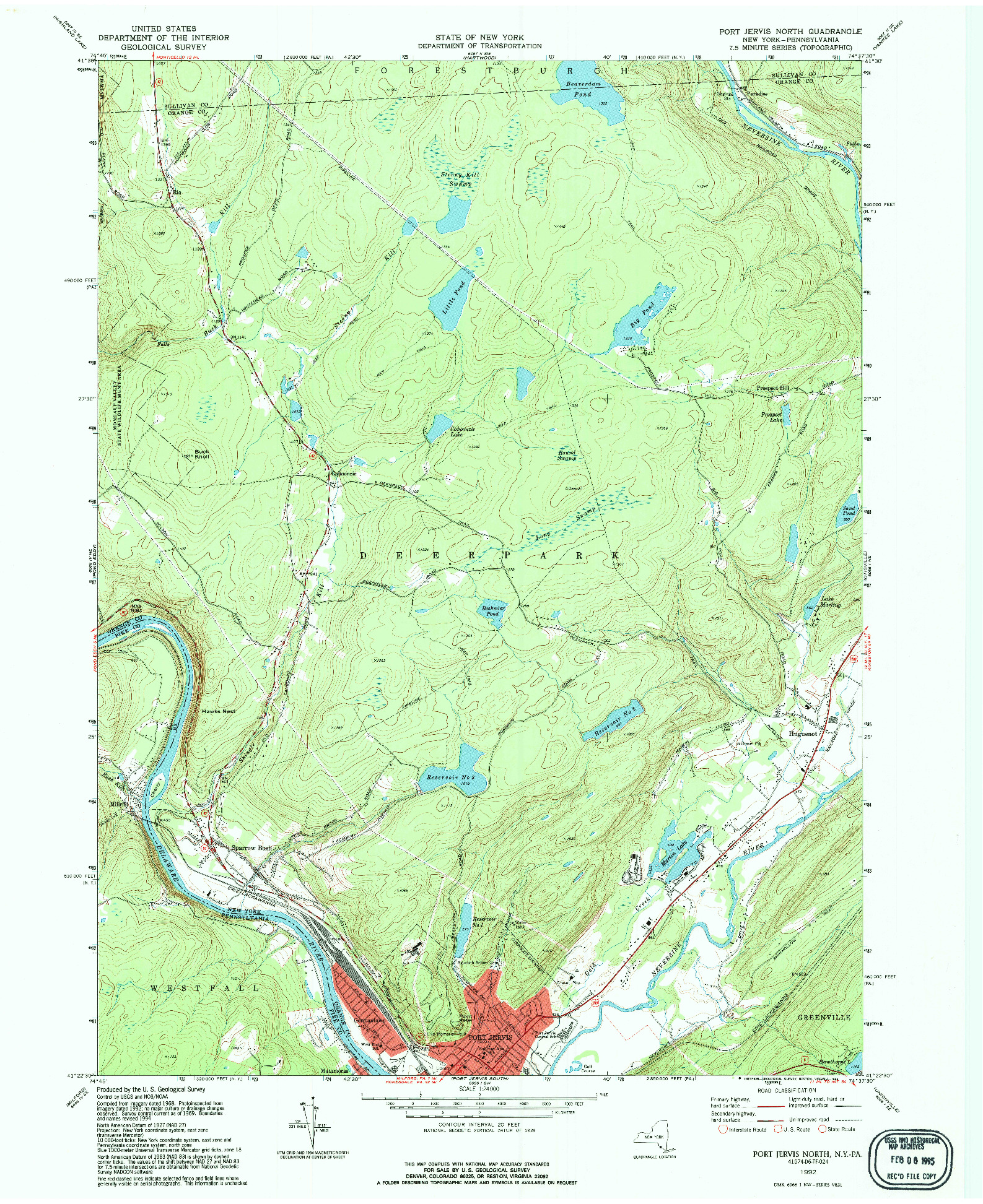 USGS 1:24000-SCALE QUADRANGLE FOR PORT JERVIS NORTH, NY 1992