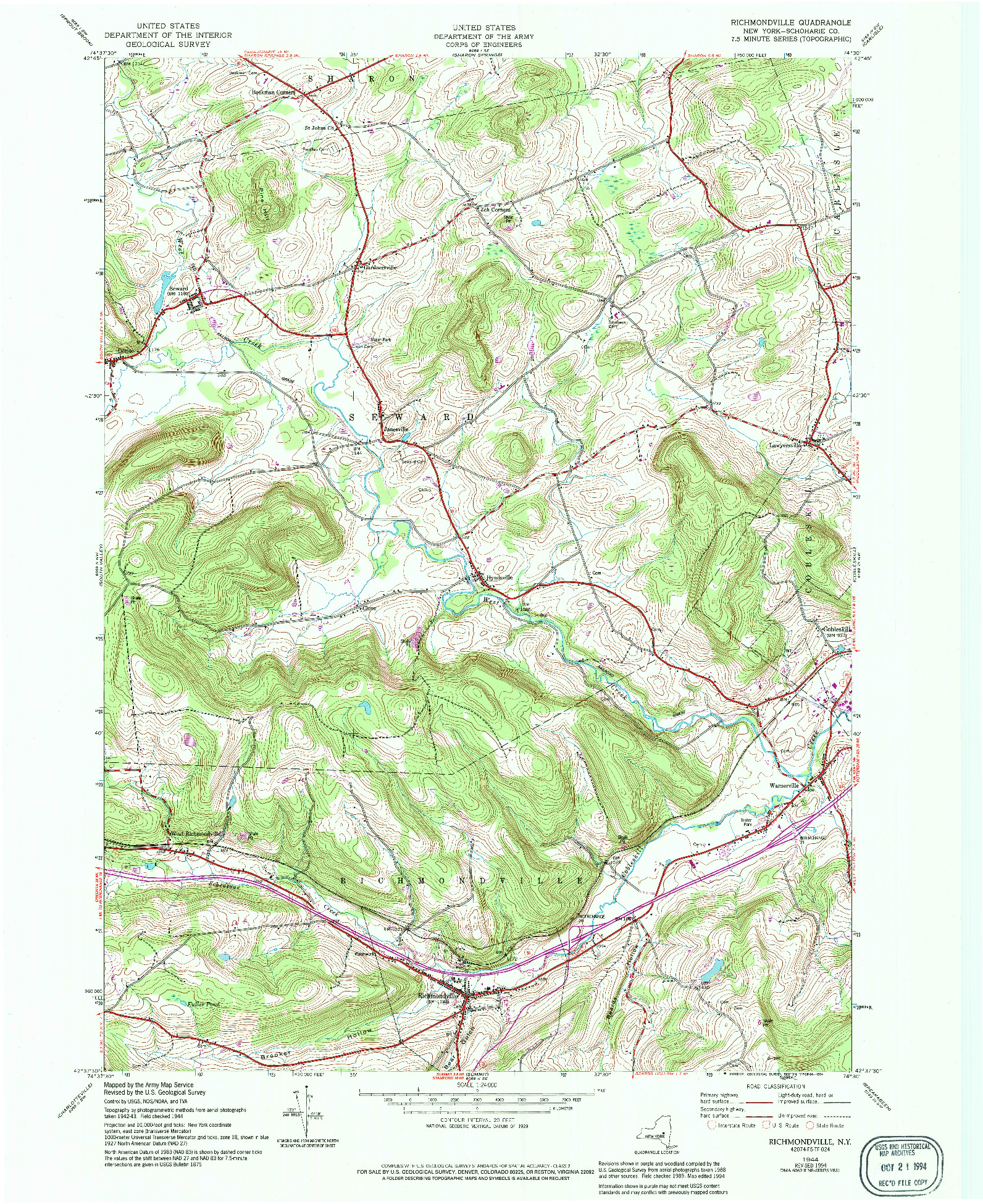 USGS 1:24000-SCALE QUADRANGLE FOR RICHMONDVILLE, NY 1944