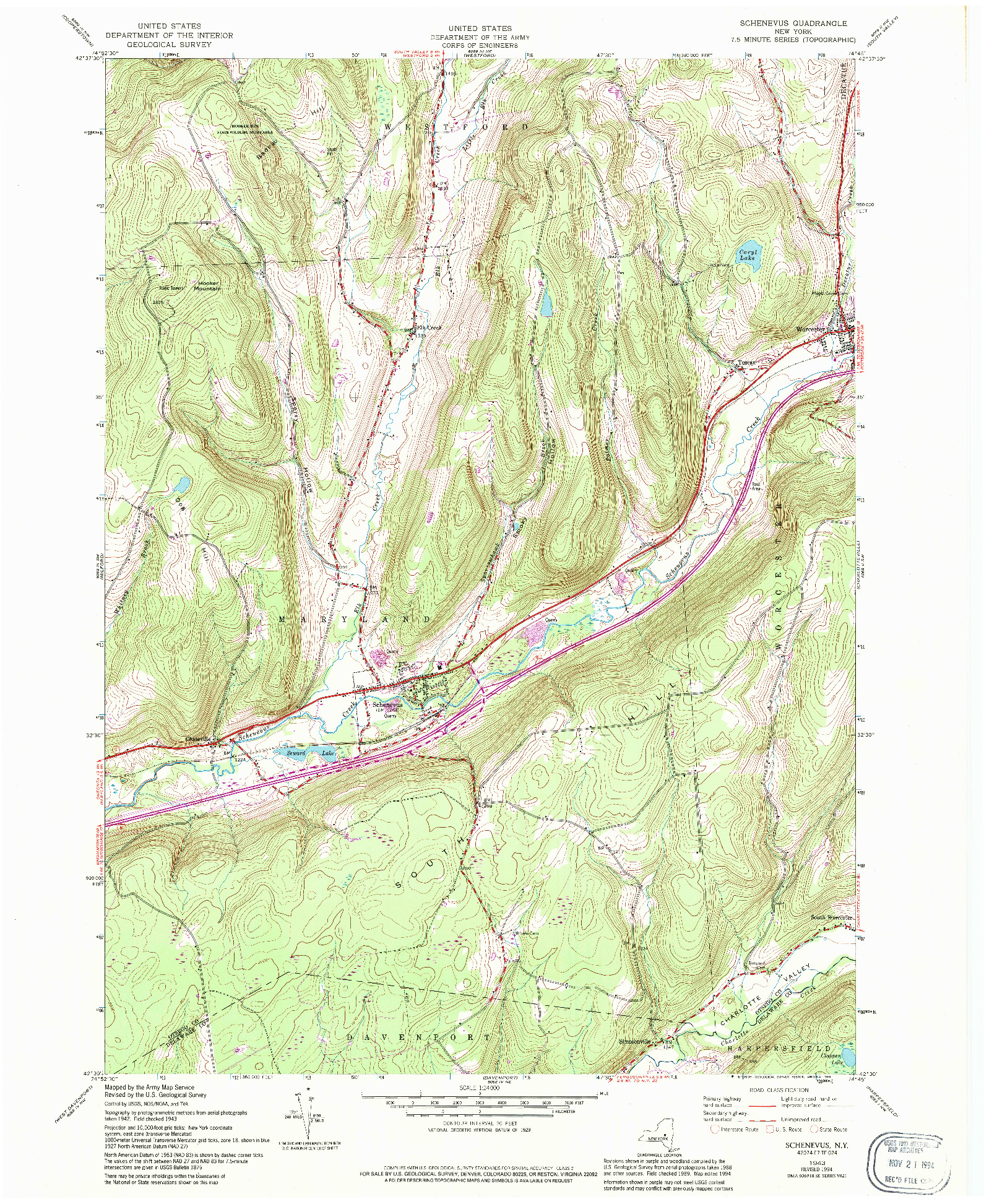 USGS 1:24000-SCALE QUADRANGLE FOR SCHENEVUS, NY 1943