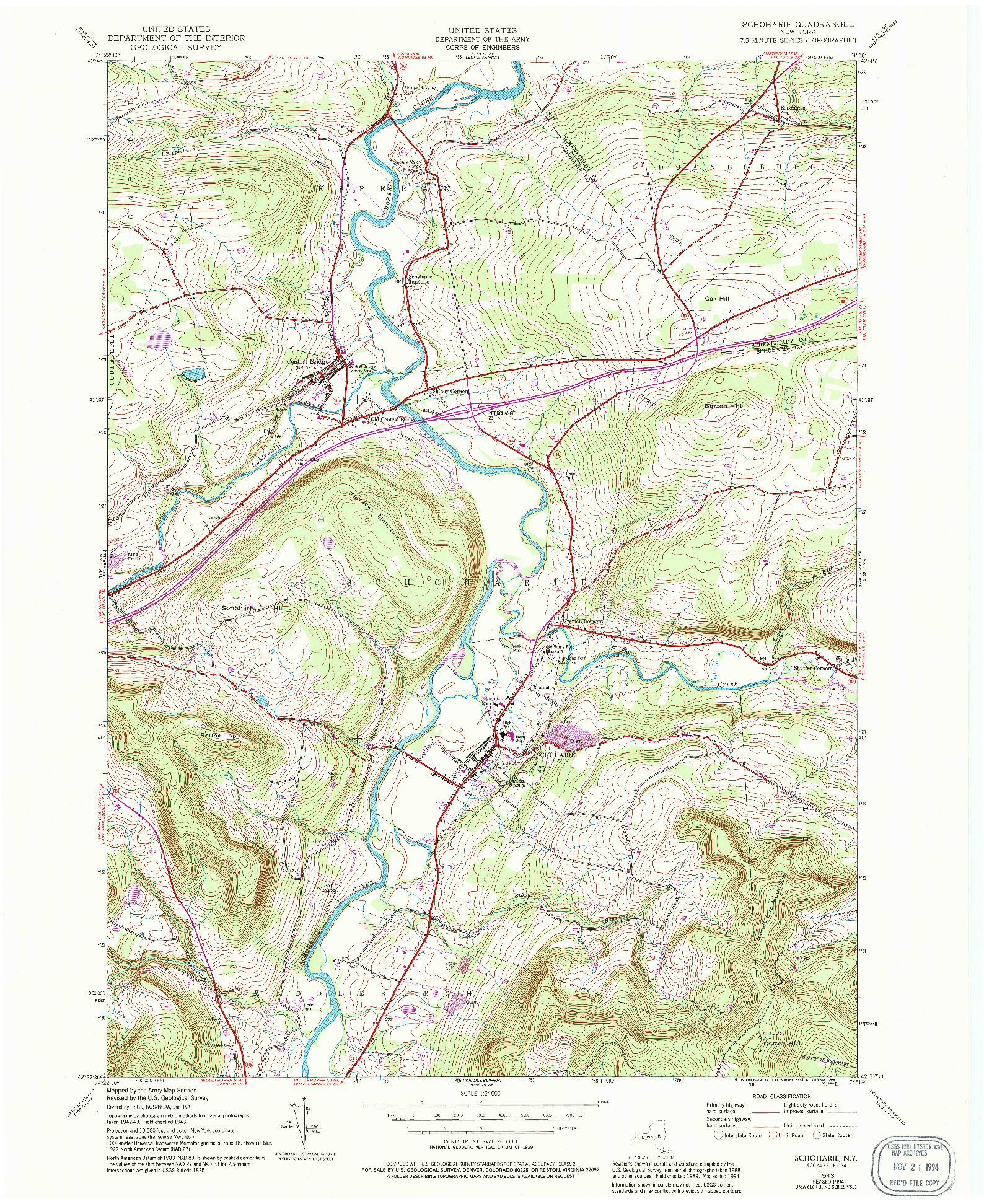 USGS 1:24000-SCALE QUADRANGLE FOR SCHOHARIE, NY 1943