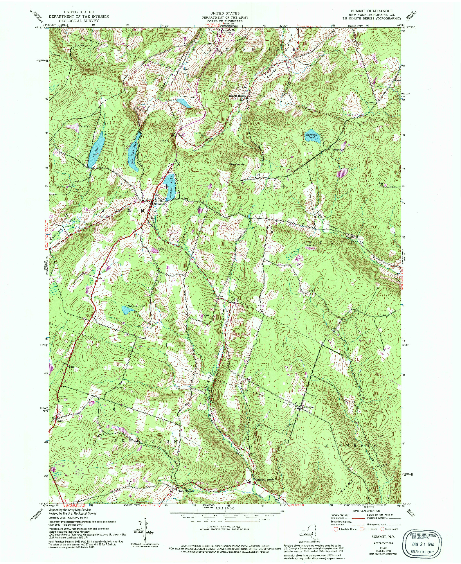 USGS 1:24000-SCALE QUADRANGLE FOR SUMMIT, NY 1943