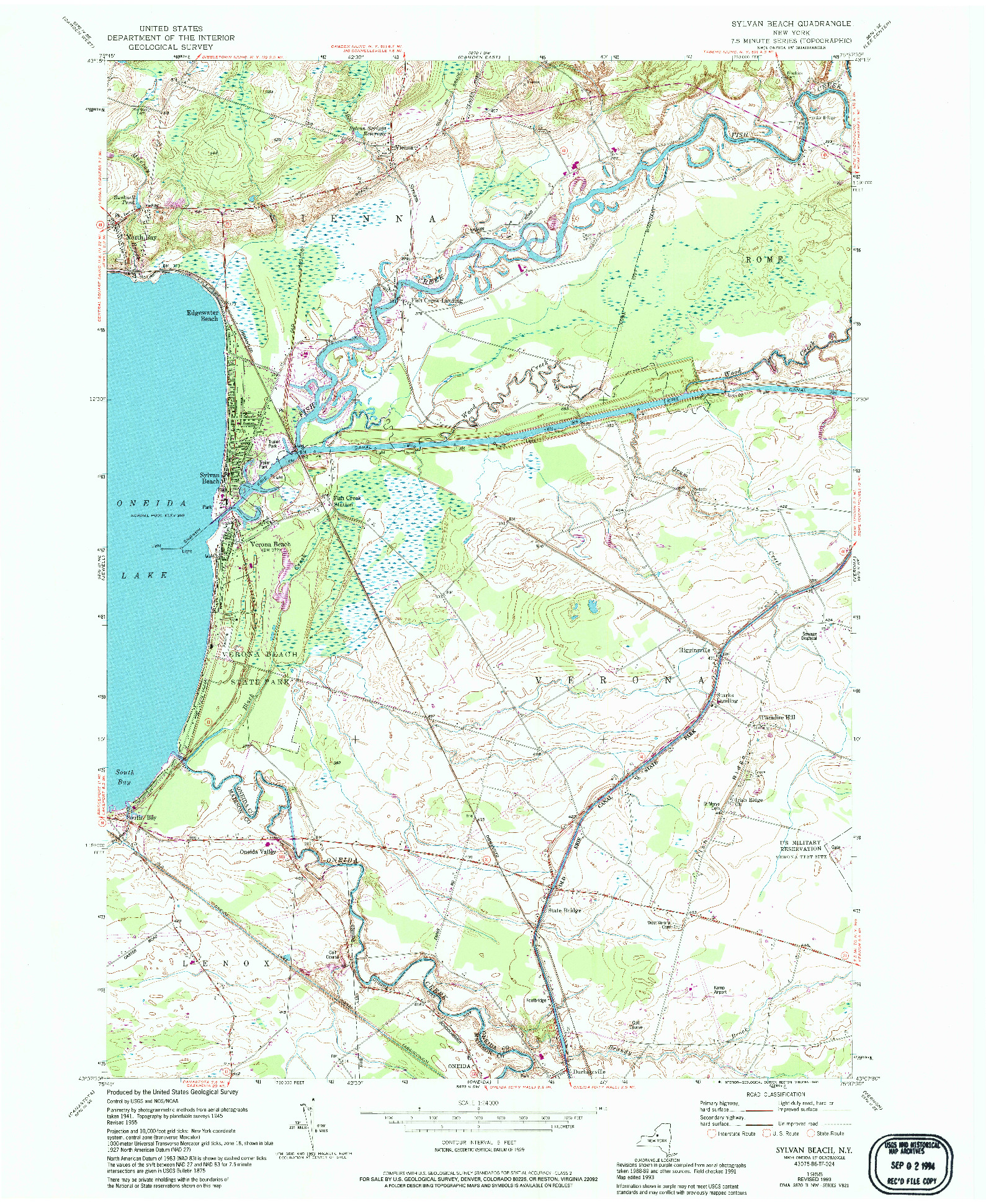 USGS 1:24000-SCALE QUADRANGLE FOR SYLVAN BEACH, NY 1955