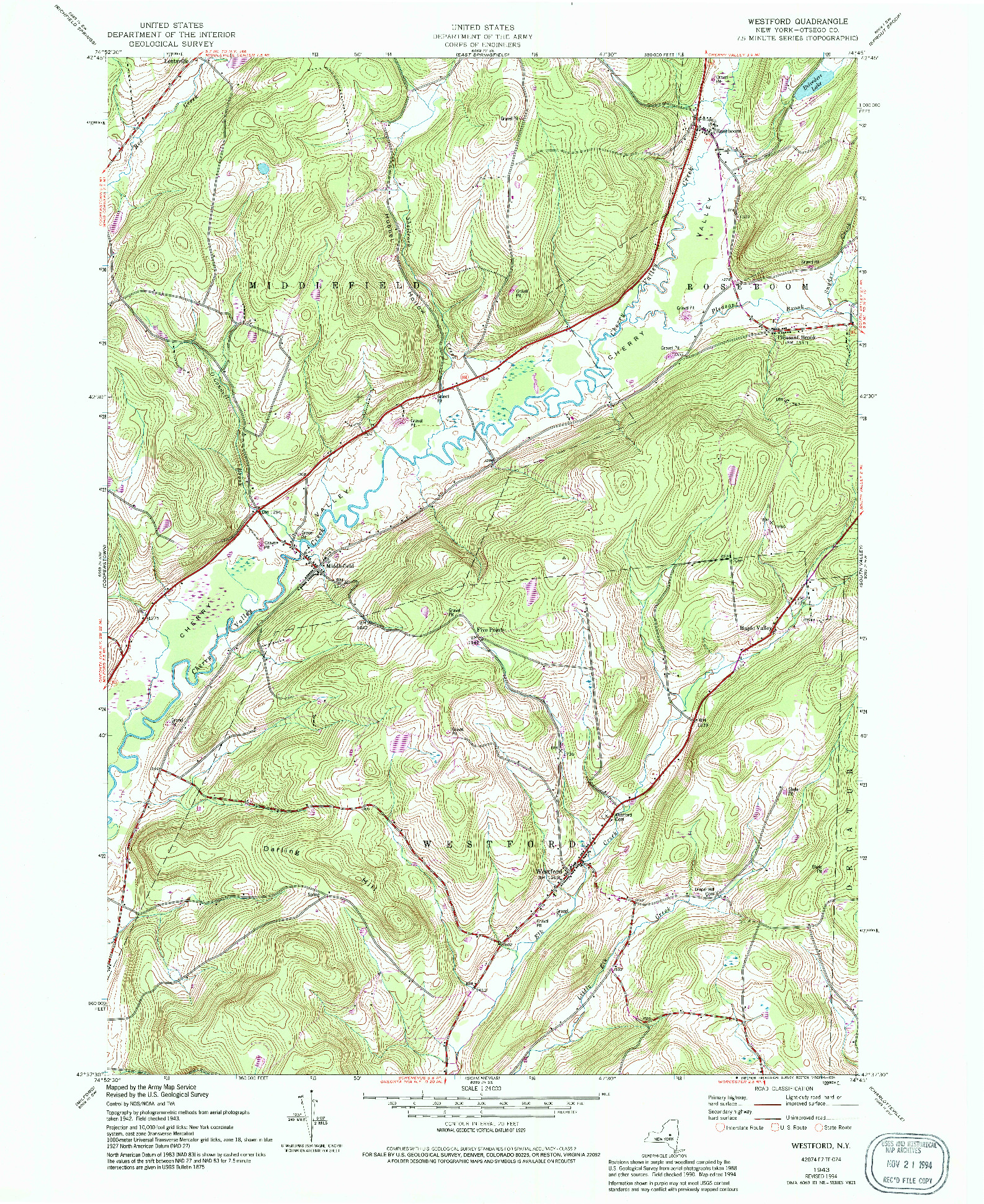 USGS 1:24000-SCALE QUADRANGLE FOR WESTFORD, NY 1943