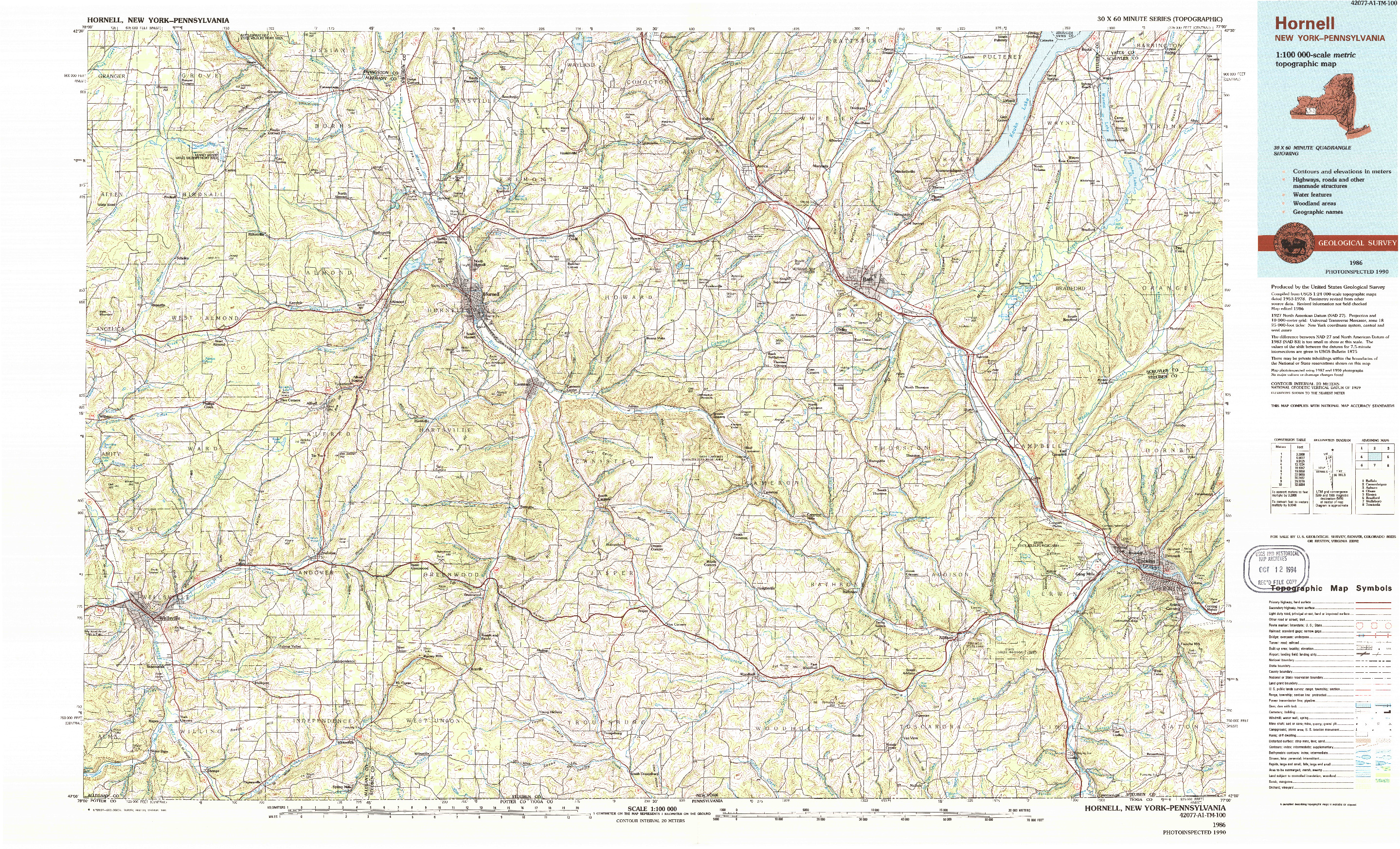 USGS 1:100000-SCALE QUADRANGLE FOR HORNELL, NY 1986