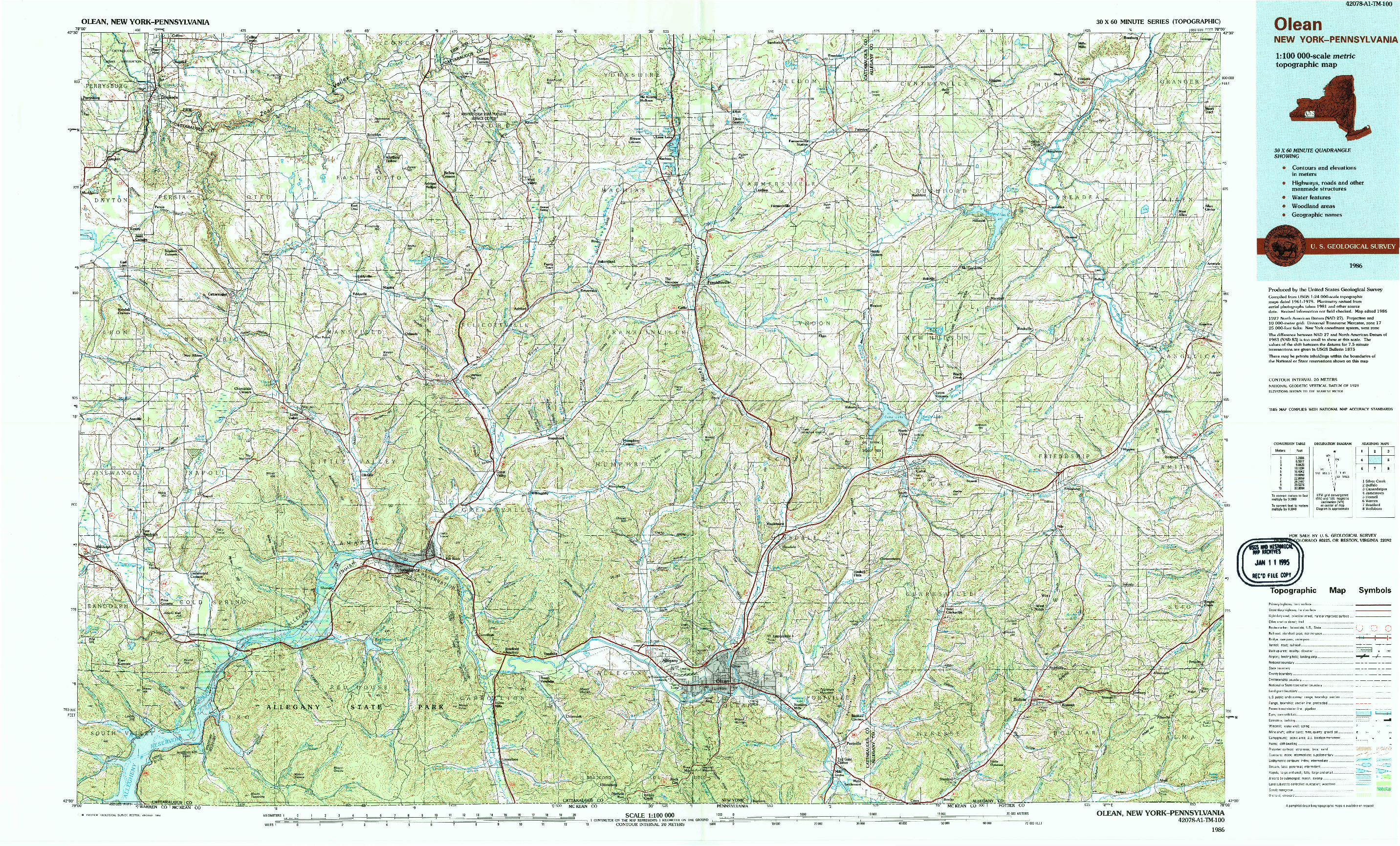 USGS 1:100000-SCALE QUADRANGLE FOR OLEAN, NY 1986
