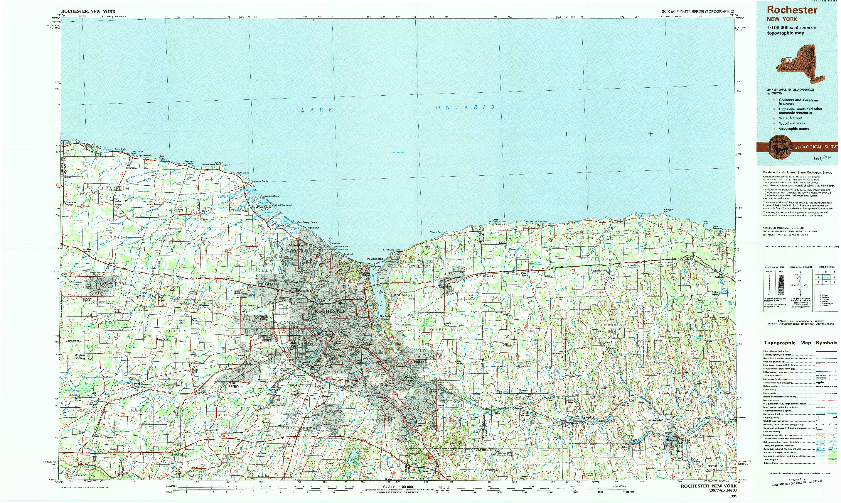 USGS 1:100000-SCALE QUADRANGLE FOR ROCHESTER, NY 1984