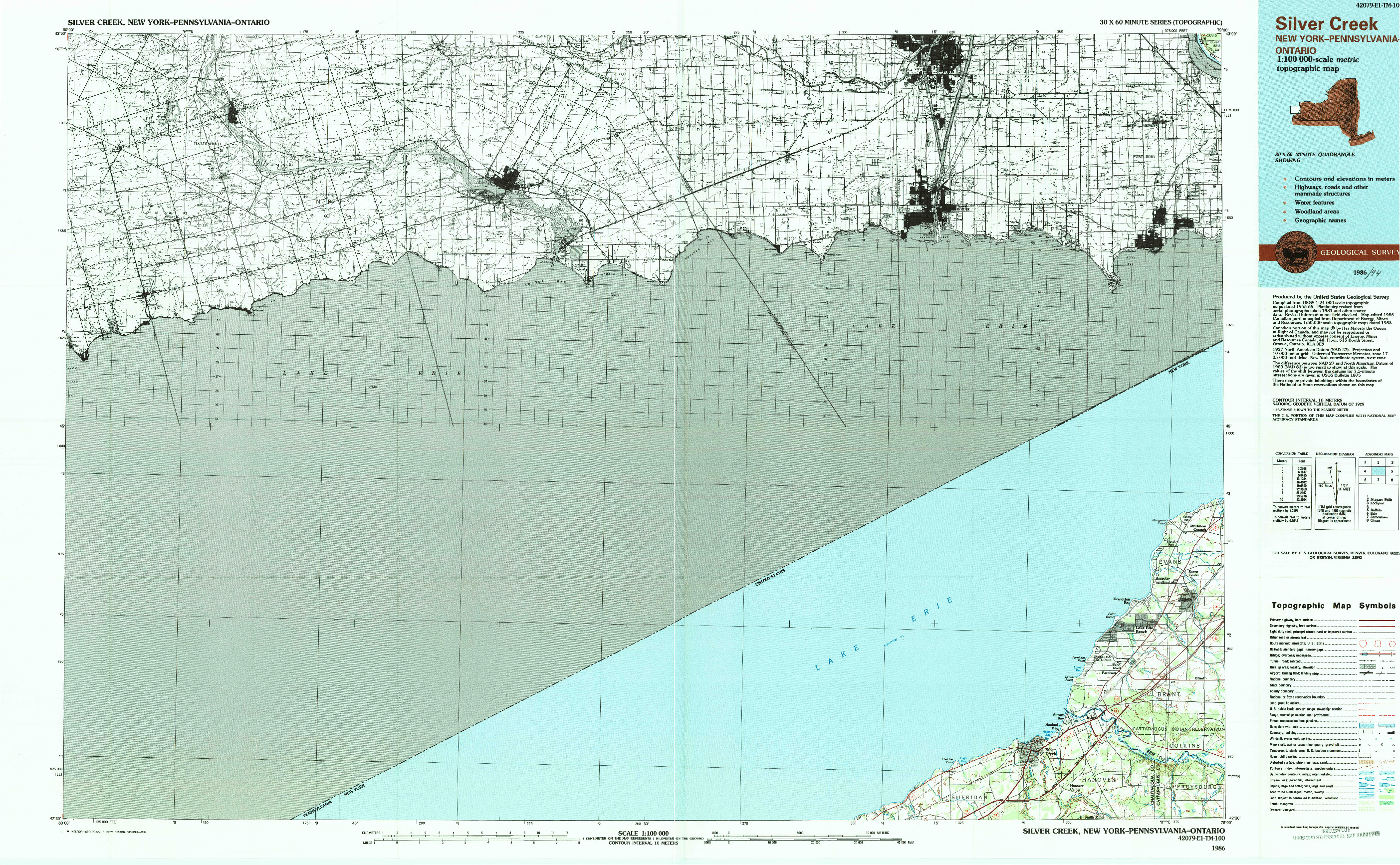 USGS 1:100000-SCALE QUADRANGLE FOR SILVER CREEK, NY 1986