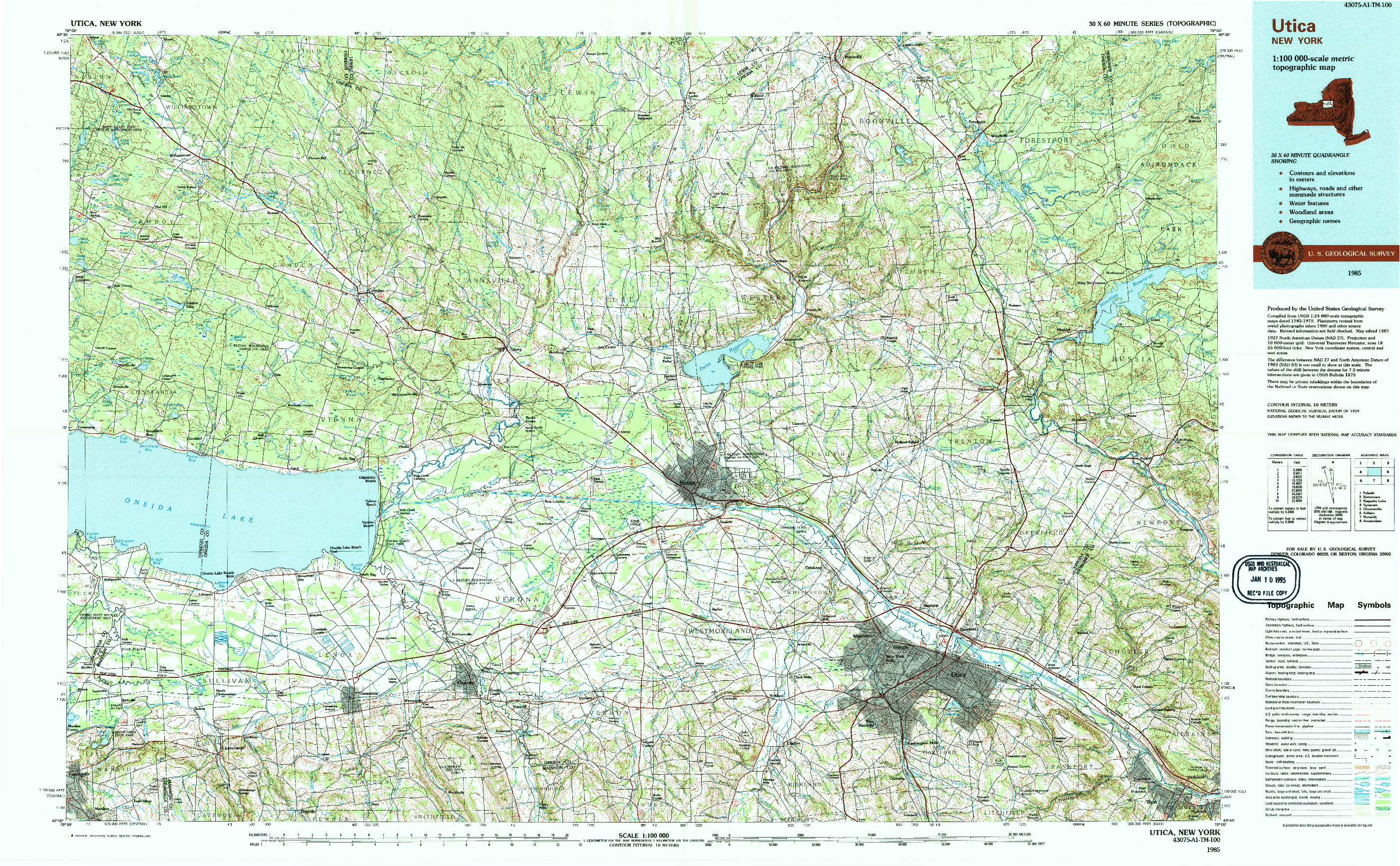 USGS 1:100000-SCALE QUADRANGLE FOR UTICA, NY 1985