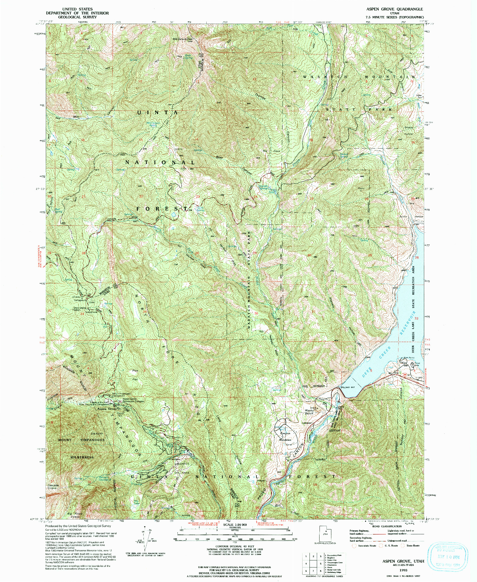 USGS 1:24000-SCALE QUADRANGLE FOR ASPEN GROVE, UT 1993