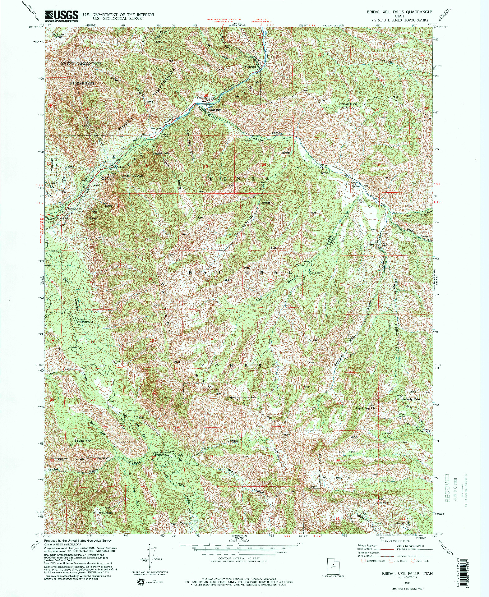 USGS 1:24000-SCALE QUADRANGLE FOR BRIDAL VEIL FALLS, UT 1993