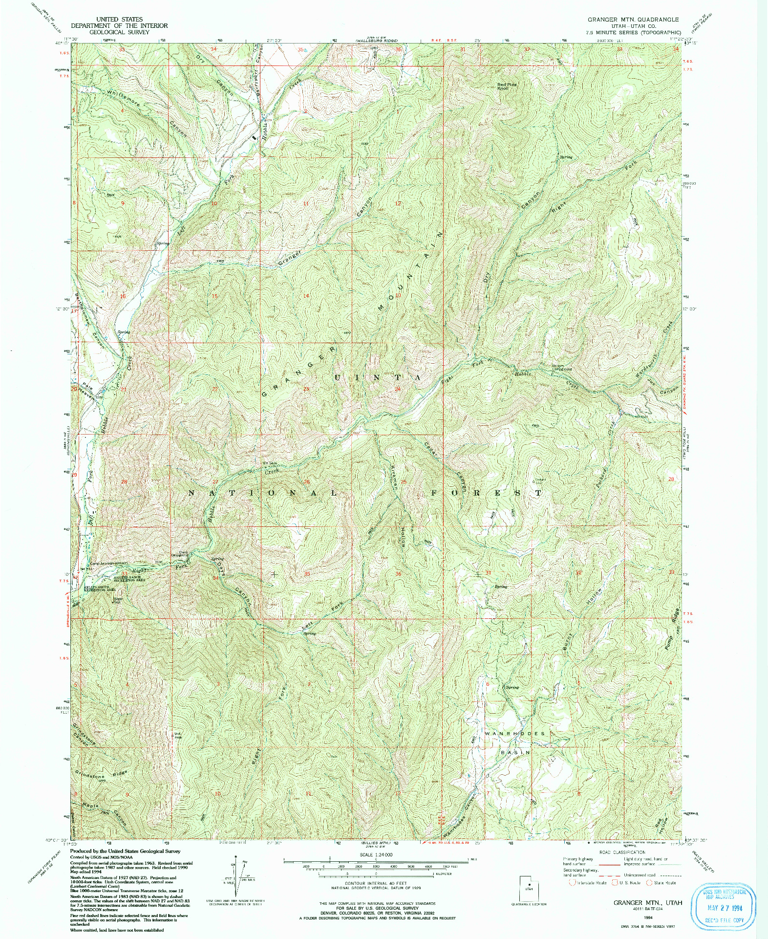 USGS 1:24000-SCALE QUADRANGLE FOR GRANGER MTN, UT 1994