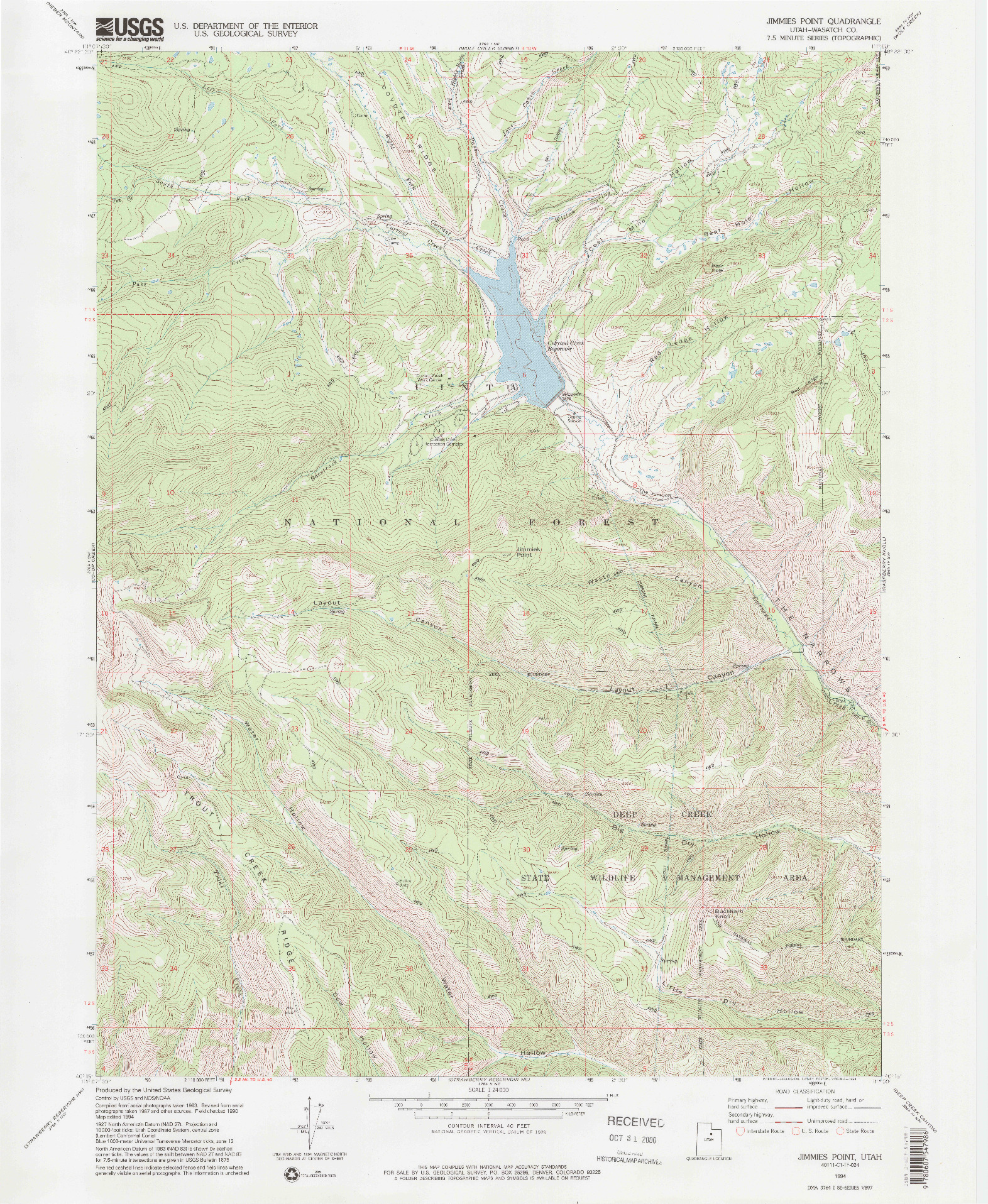 USGS 1:24000-SCALE QUADRANGLE FOR JIMMIES POINT, UT 1994