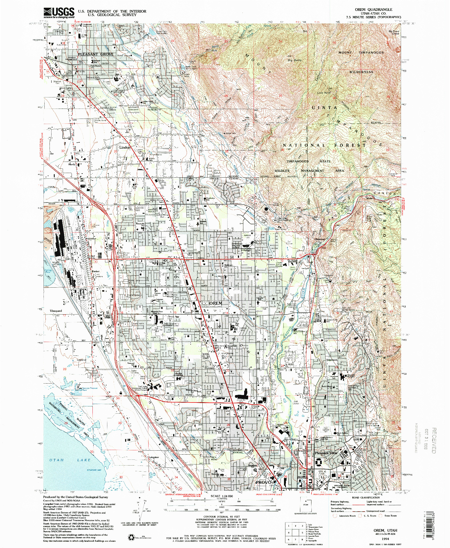 USGS 1:24000-SCALE QUADRANGLE FOR OREM, UT 1994