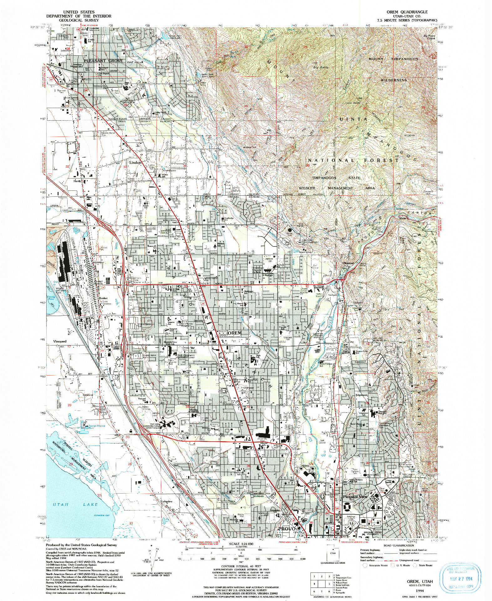 USGS 1:24000-SCALE QUADRANGLE FOR OREM, UT 1994