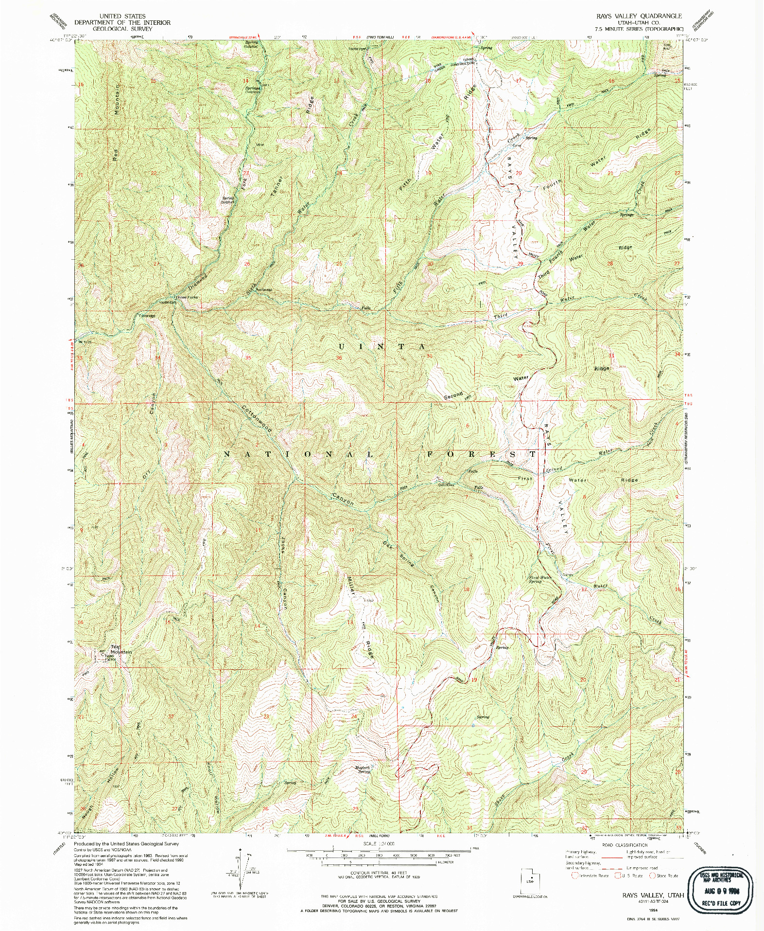 USGS 1:24000-SCALE QUADRANGLE FOR RAYS VALLEY, UT 1994