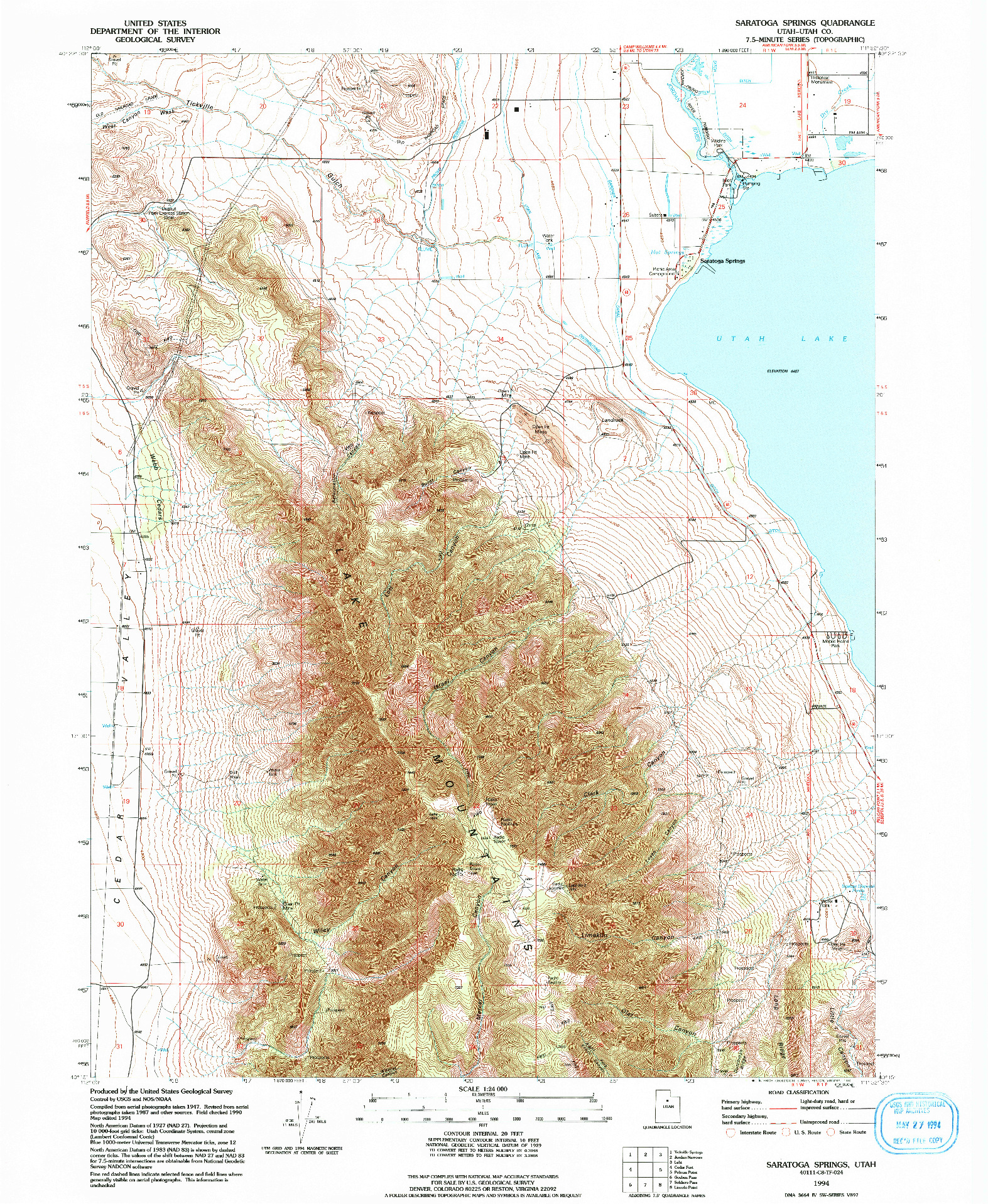 USGS 1:24000-SCALE QUADRANGLE FOR SARATOGA SPRINGS, UT 1994