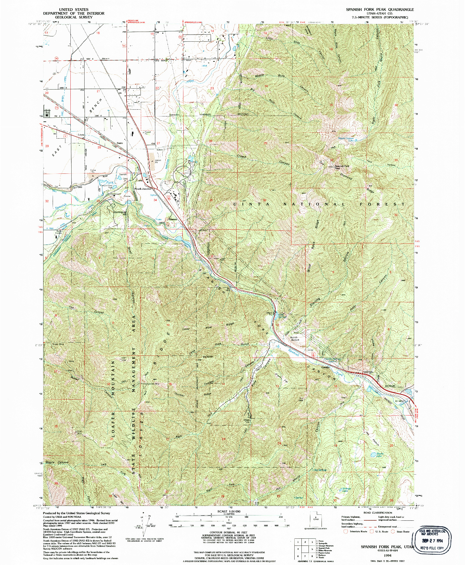 USGS 1:24000-SCALE QUADRANGLE FOR SPANISH FORK PEAK, UT 1994