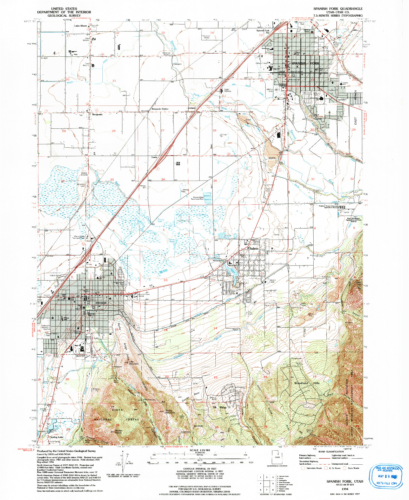 USGS 1:24000-SCALE QUADRANGLE FOR SPANISH FORK, UT 1994