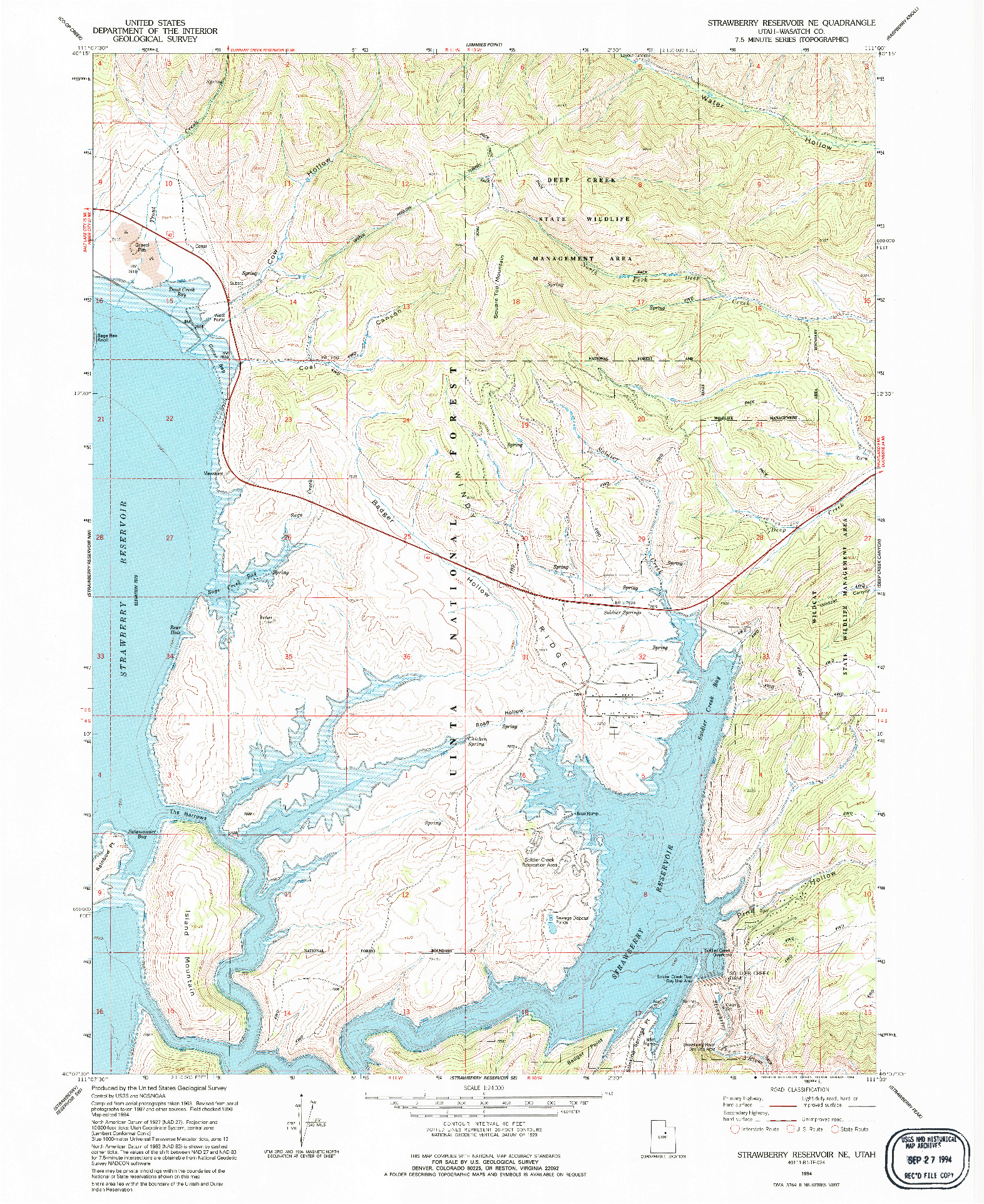 USGS 1:24000-SCALE QUADRANGLE FOR STRAWBERRY RESERVOIR NE, UT 1994