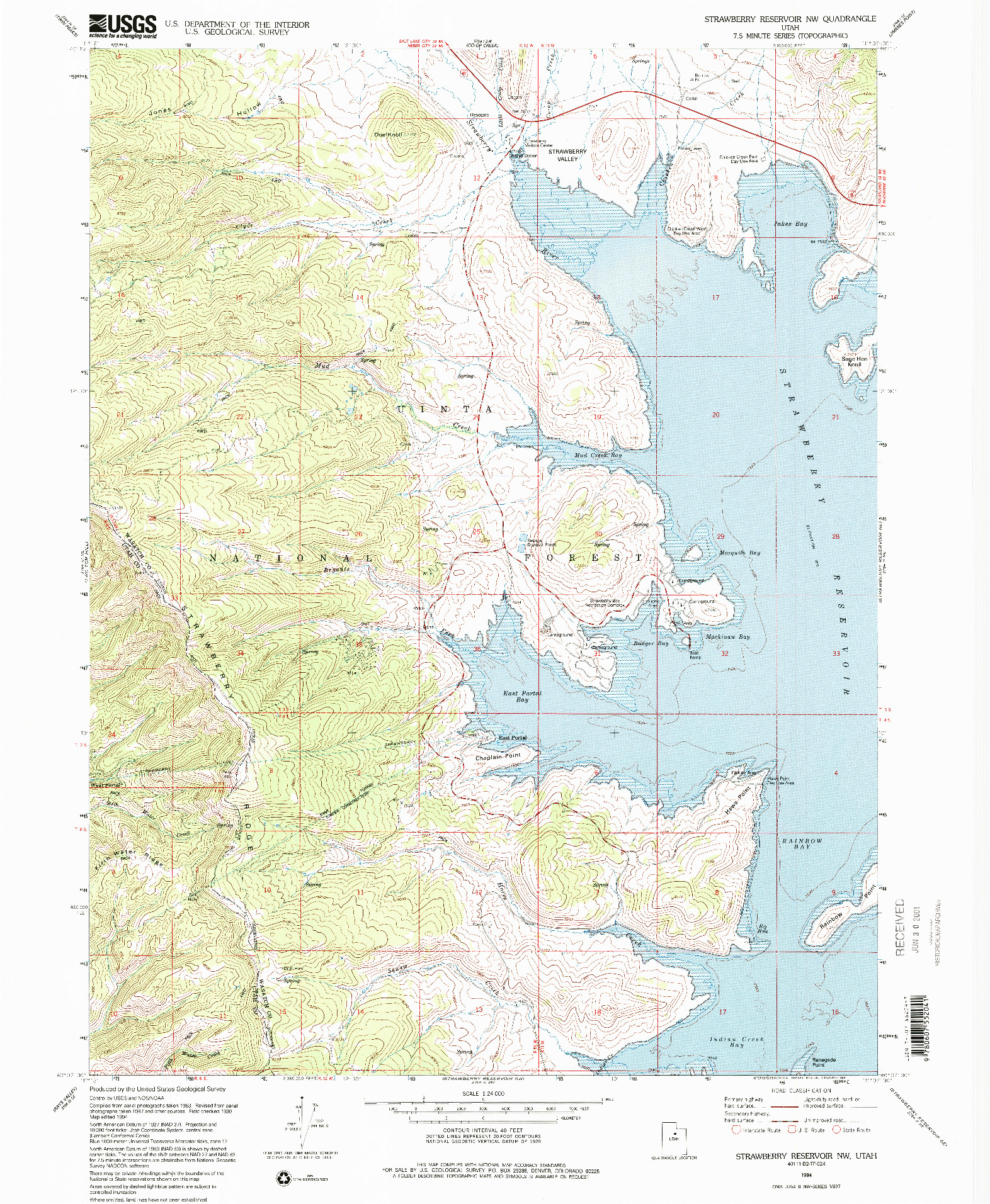 USGS 1:24000-SCALE QUADRANGLE FOR STRAWBERRY RESERVOIR NW, UT 1994
