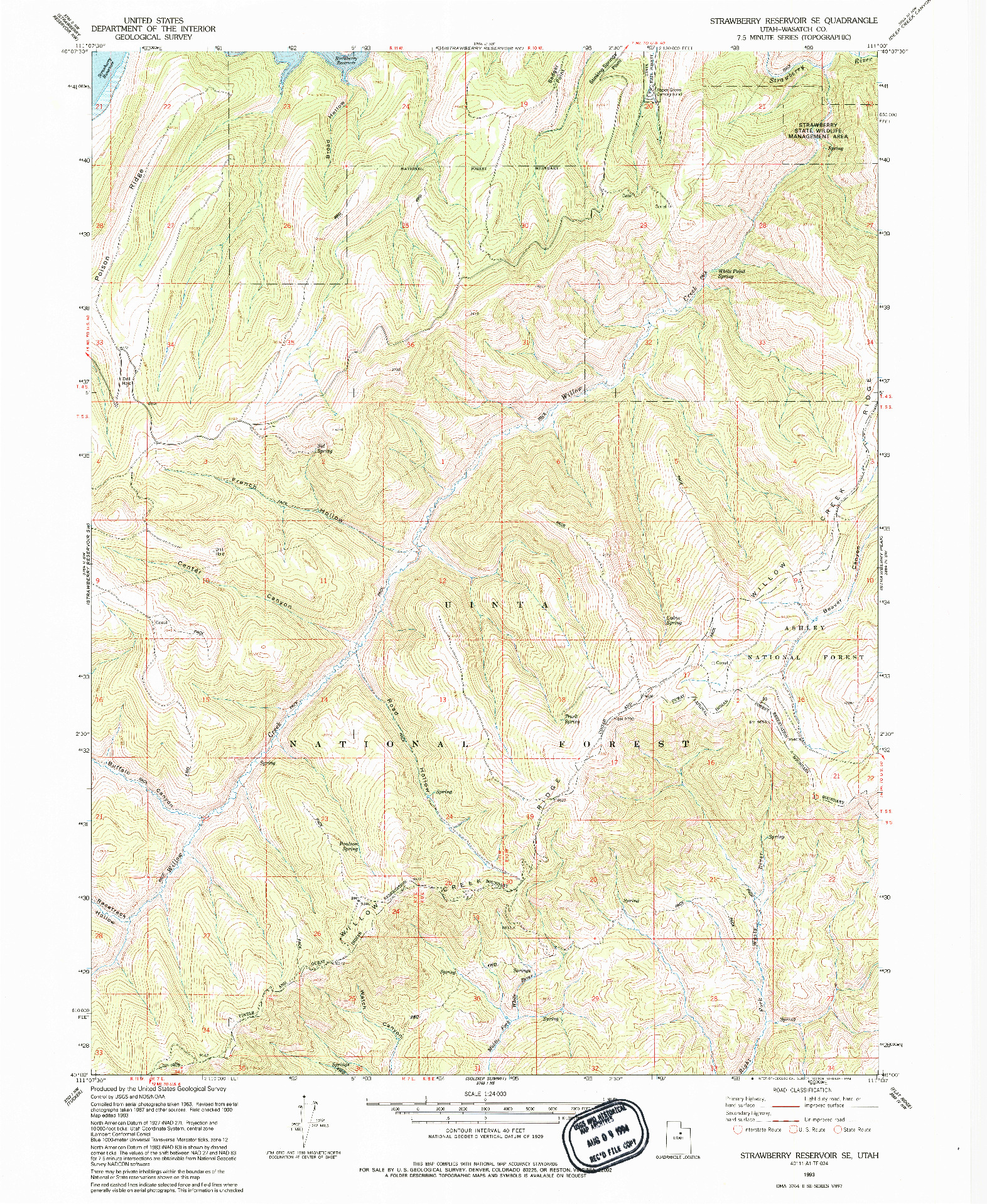 USGS 1:24000-SCALE QUADRANGLE FOR STRAWBERRY RESERVOIR SE, UT 1993