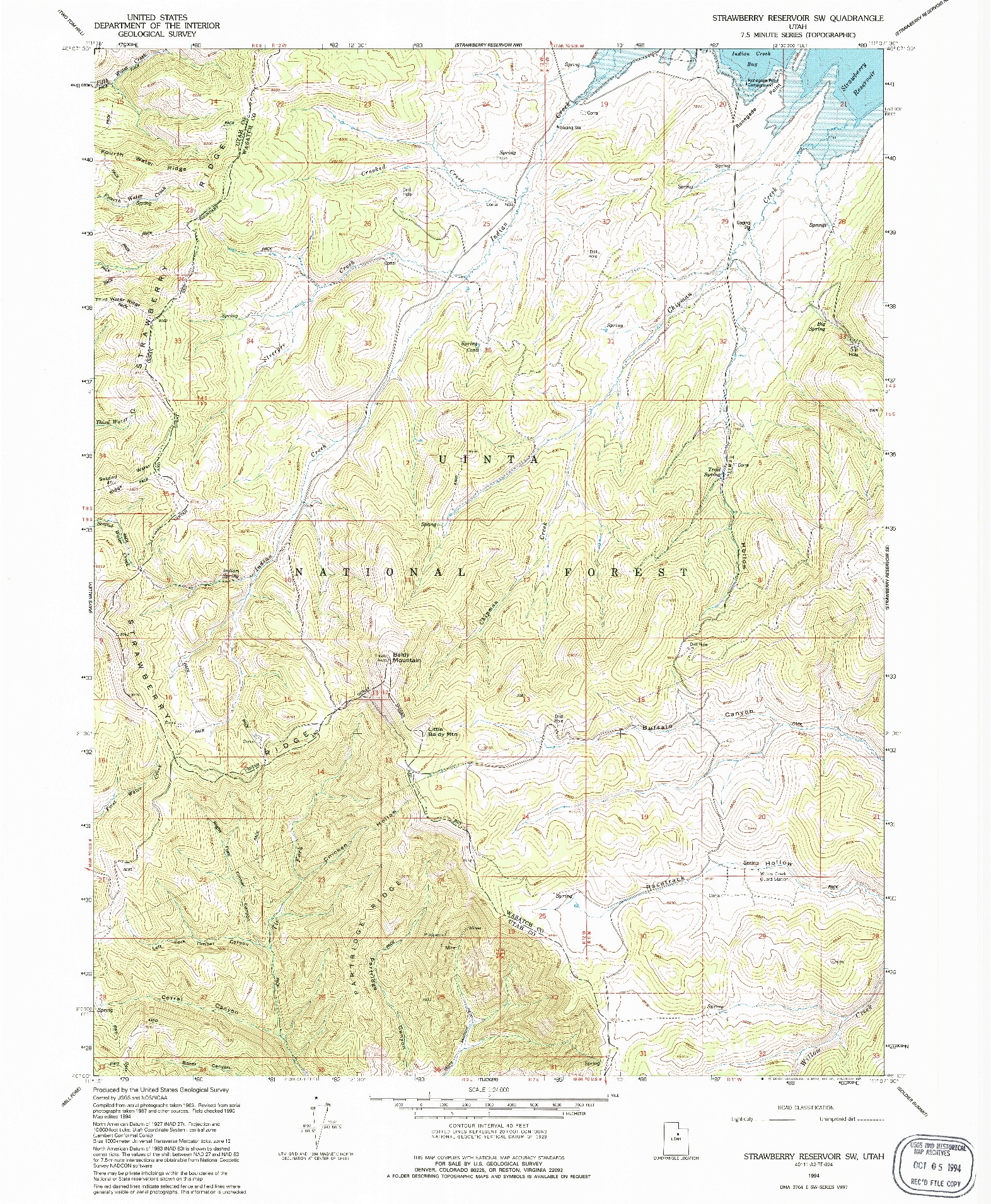 USGS 1:24000-SCALE QUADRANGLE FOR STRAWBERRY RESERVOIR SW, UT 1994