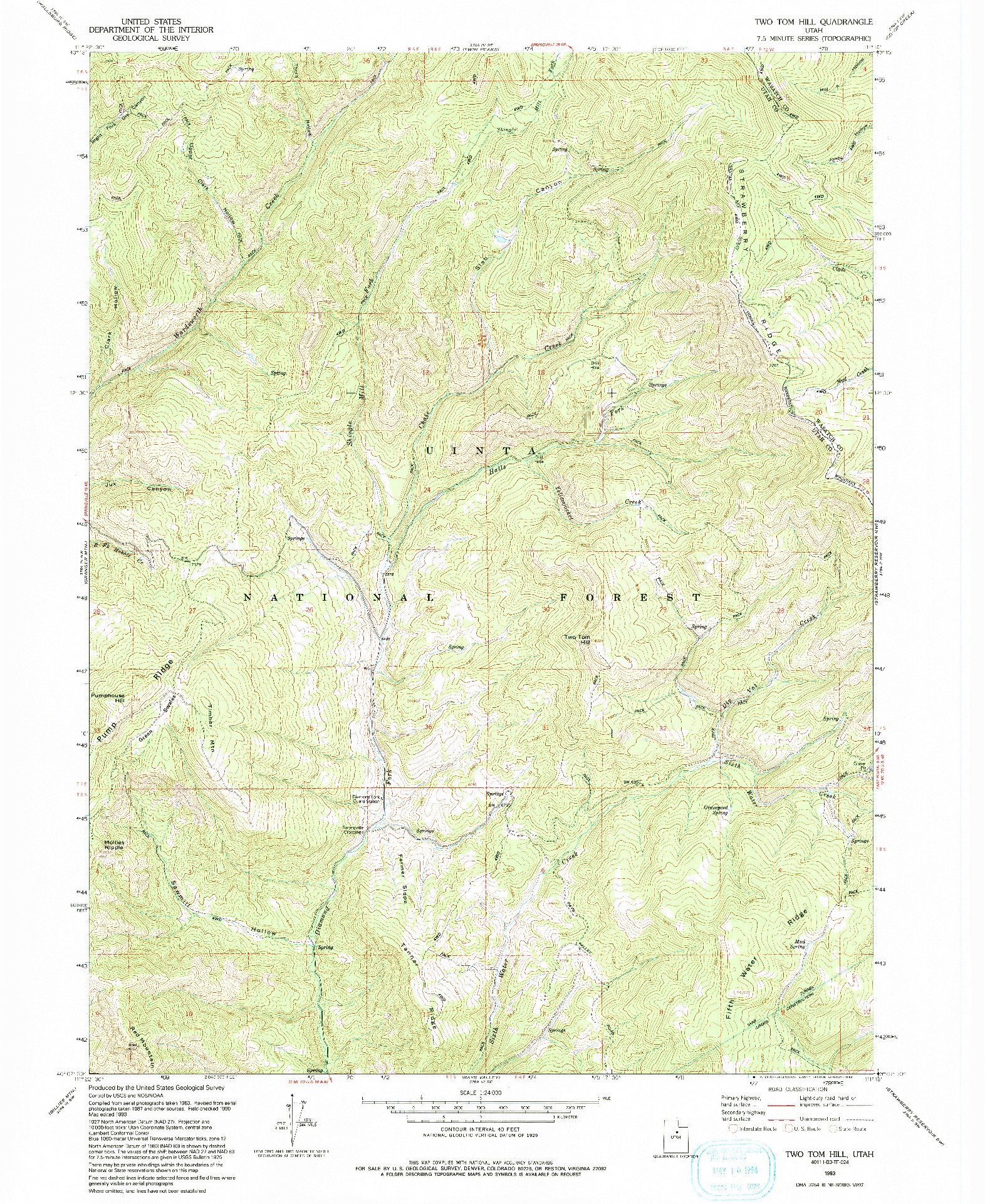 USGS 1:24000-SCALE QUADRANGLE FOR TWO TOM HILL, UT 1993