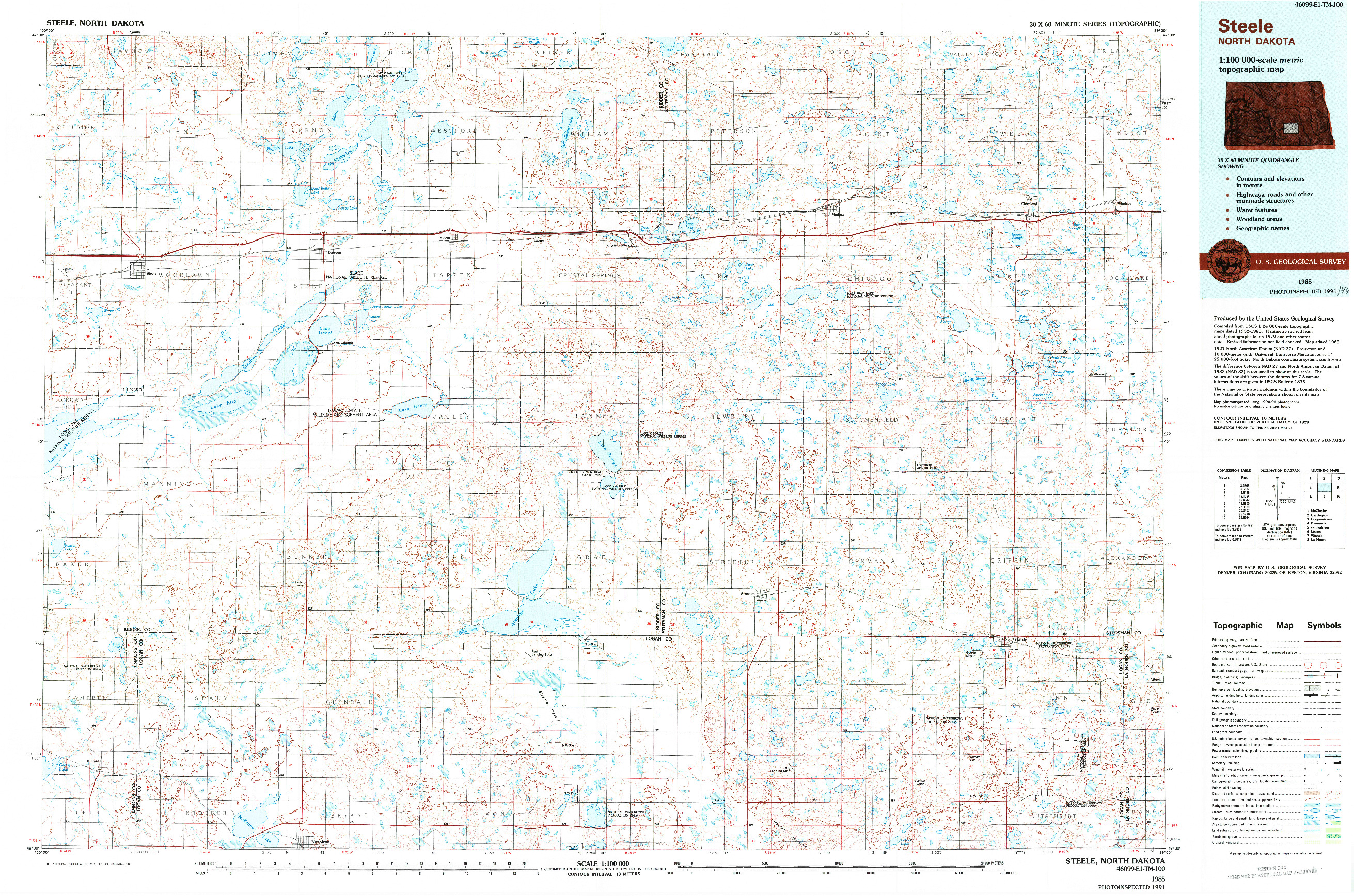 USGS 1:100000-SCALE QUADRANGLE FOR STEELE, ND 1985