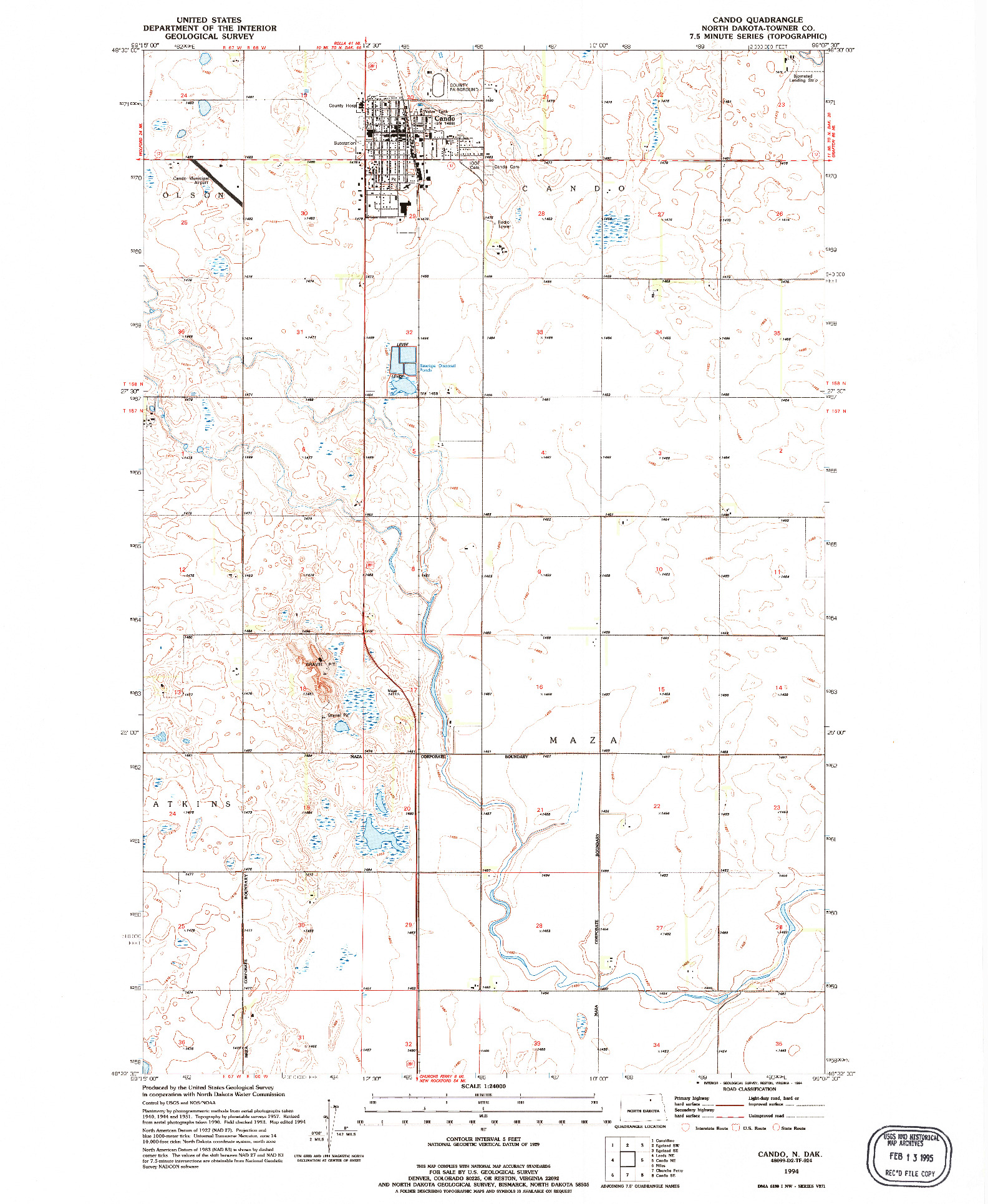 USGS 1:24000-SCALE QUADRANGLE FOR CANDO, ND 1994