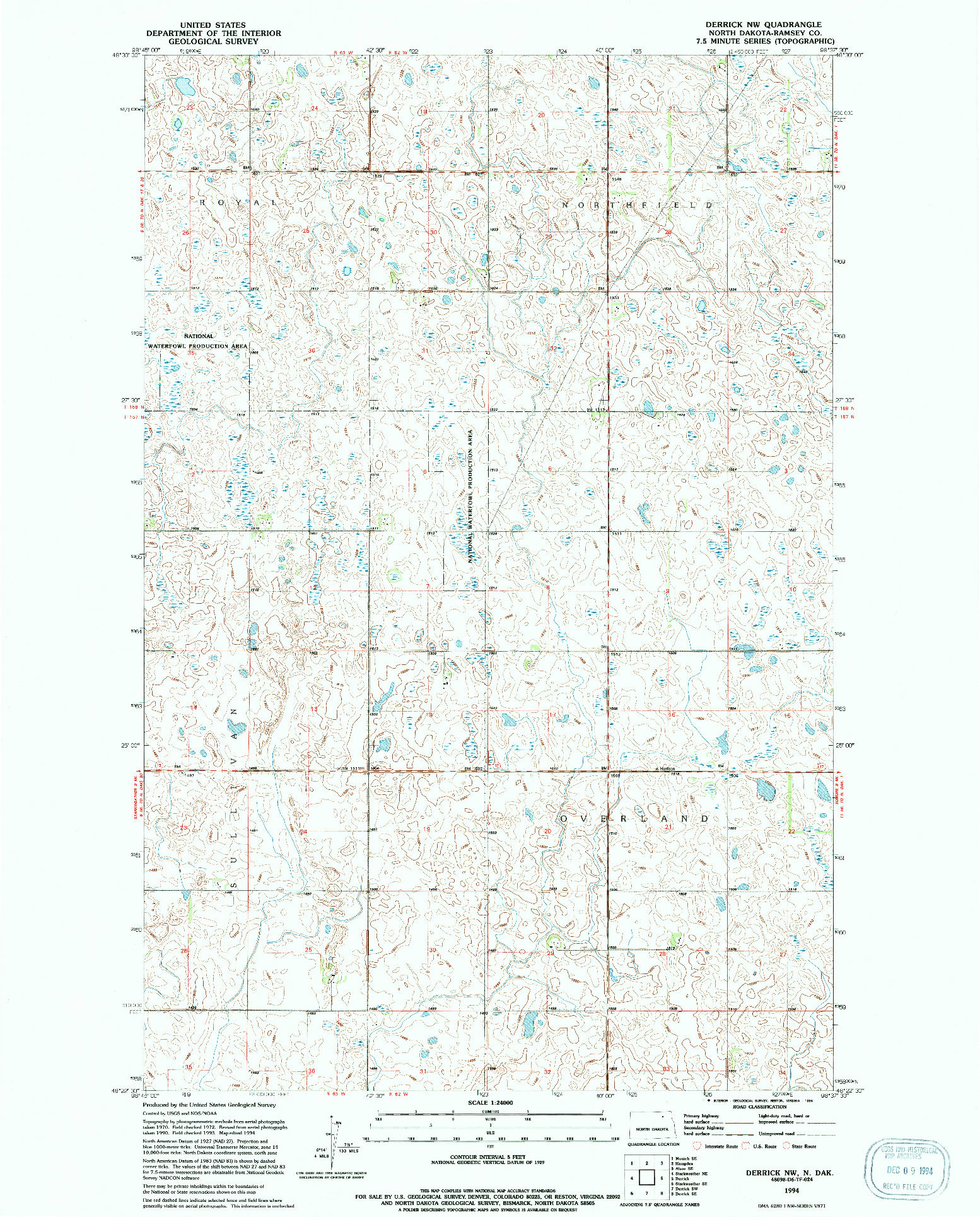 USGS 1:24000-SCALE QUADRANGLE FOR DERRICK NW, ND 1994