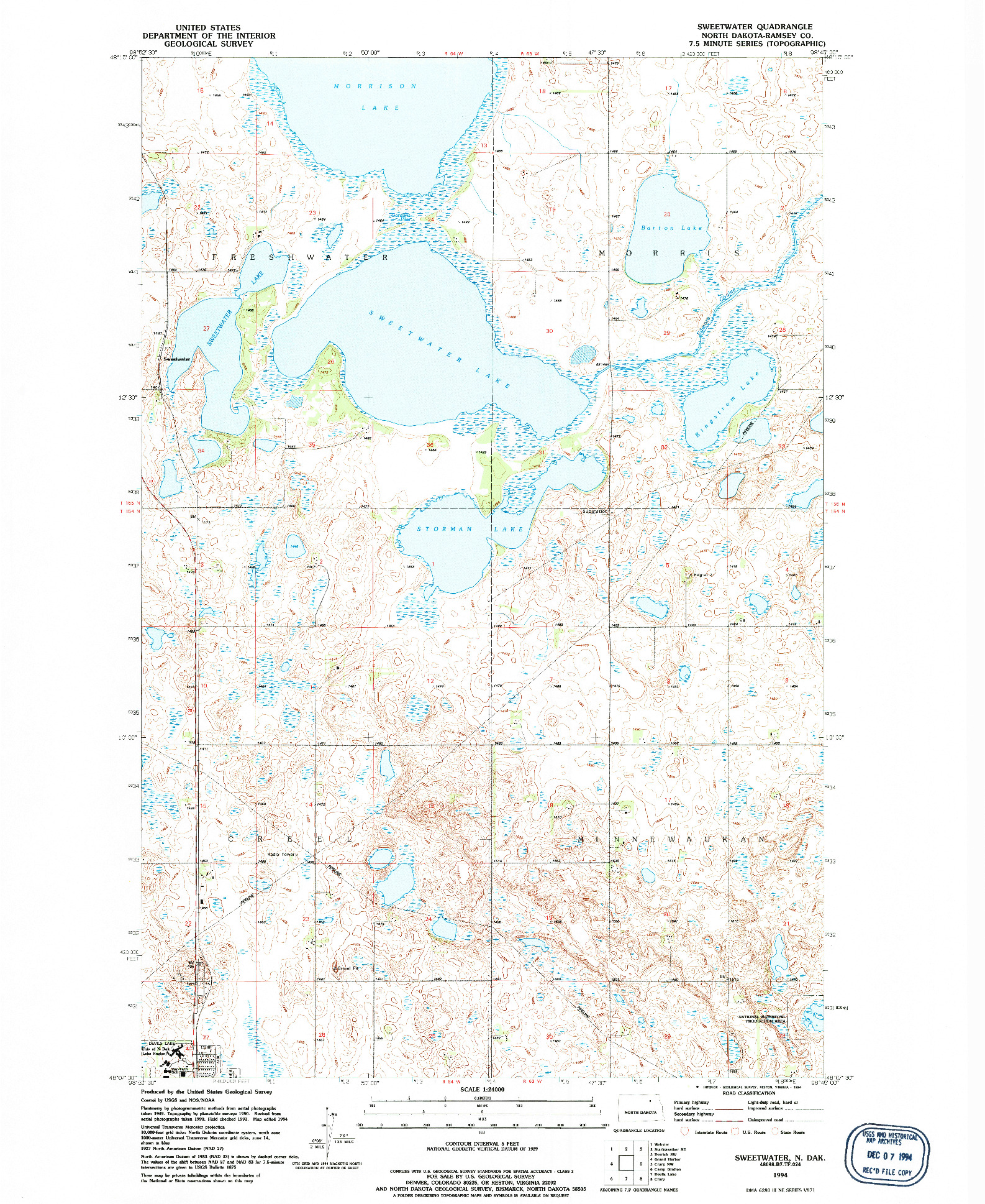 USGS 1:24000-SCALE QUADRANGLE FOR SWEETWATER, ND 1994
