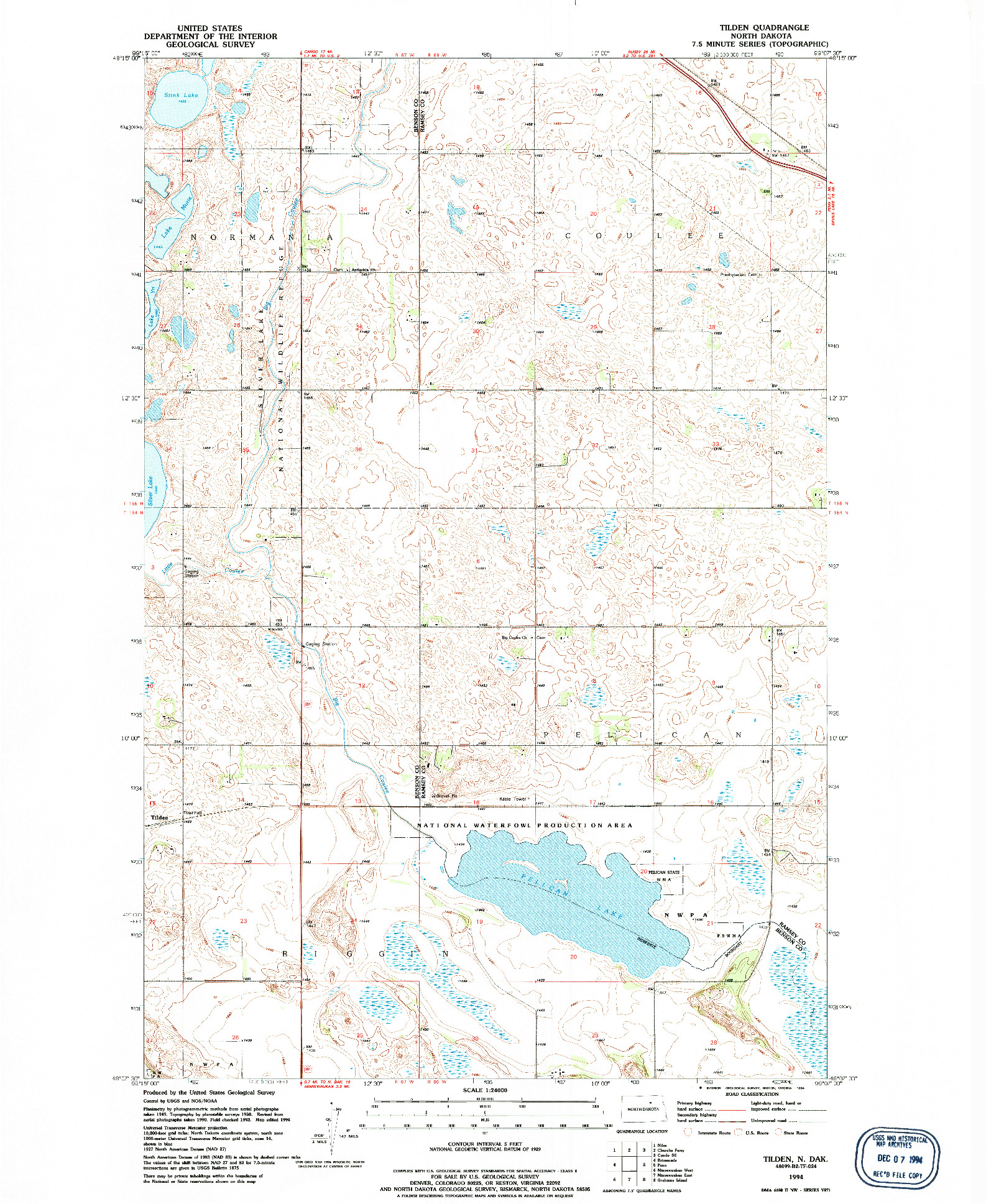 USGS 1:24000-SCALE QUADRANGLE FOR TILDEN, ND 1994