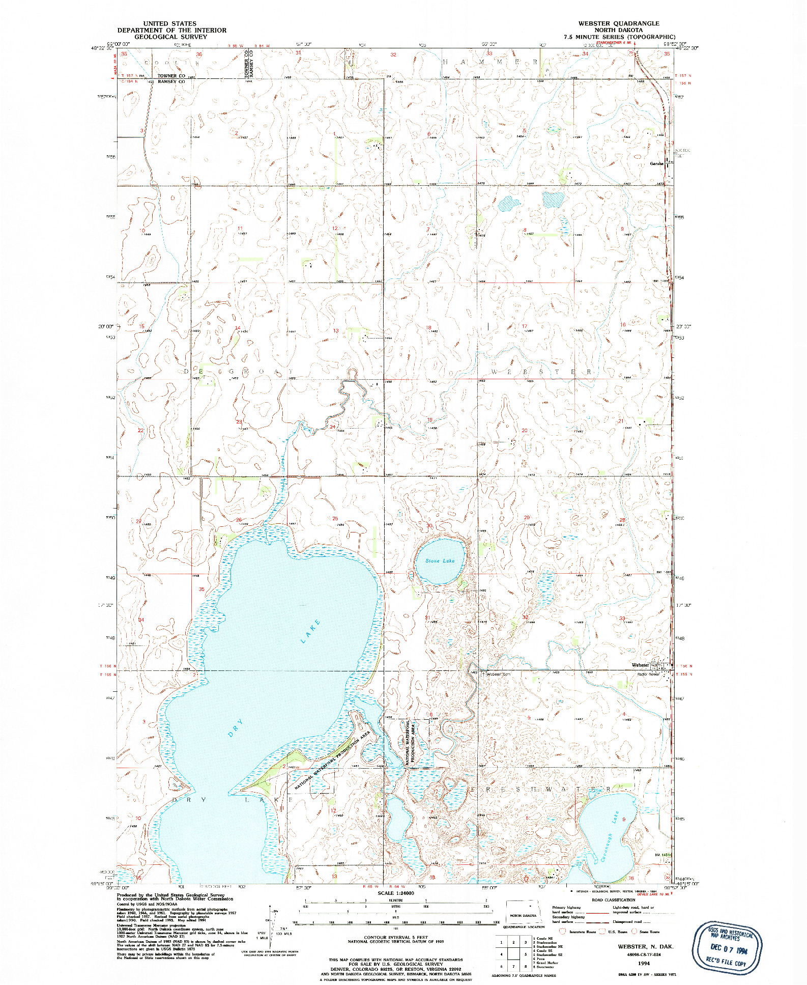 USGS 1:24000-SCALE QUADRANGLE FOR WEBSTER, ND 1994