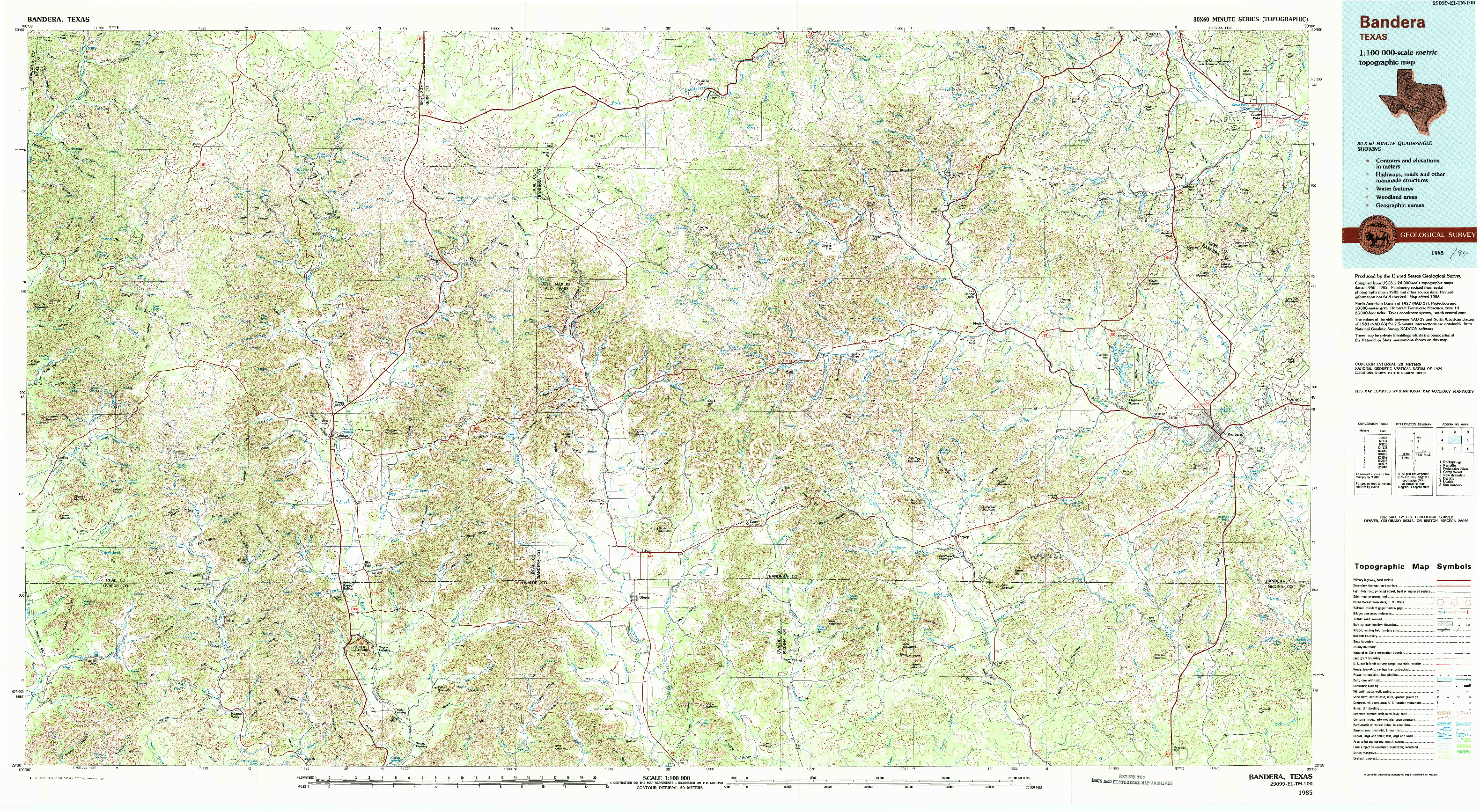 USGS 1:100000-SCALE QUADRANGLE FOR BANDERA, TX 1985